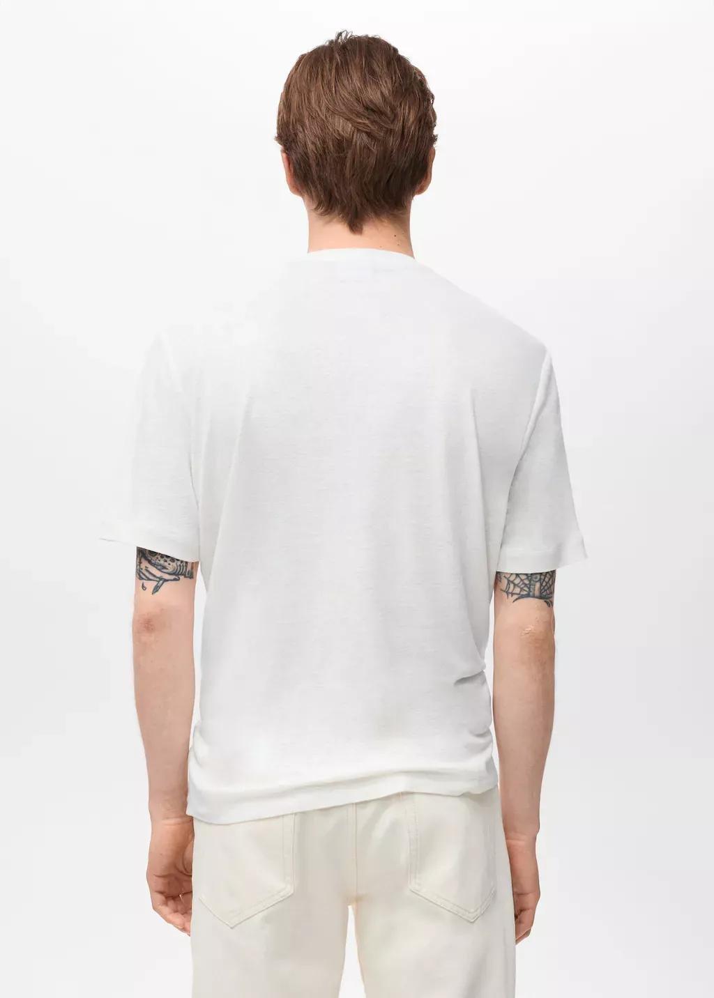 White Linen Slim-Fit T-Shirt, White, large image number 5