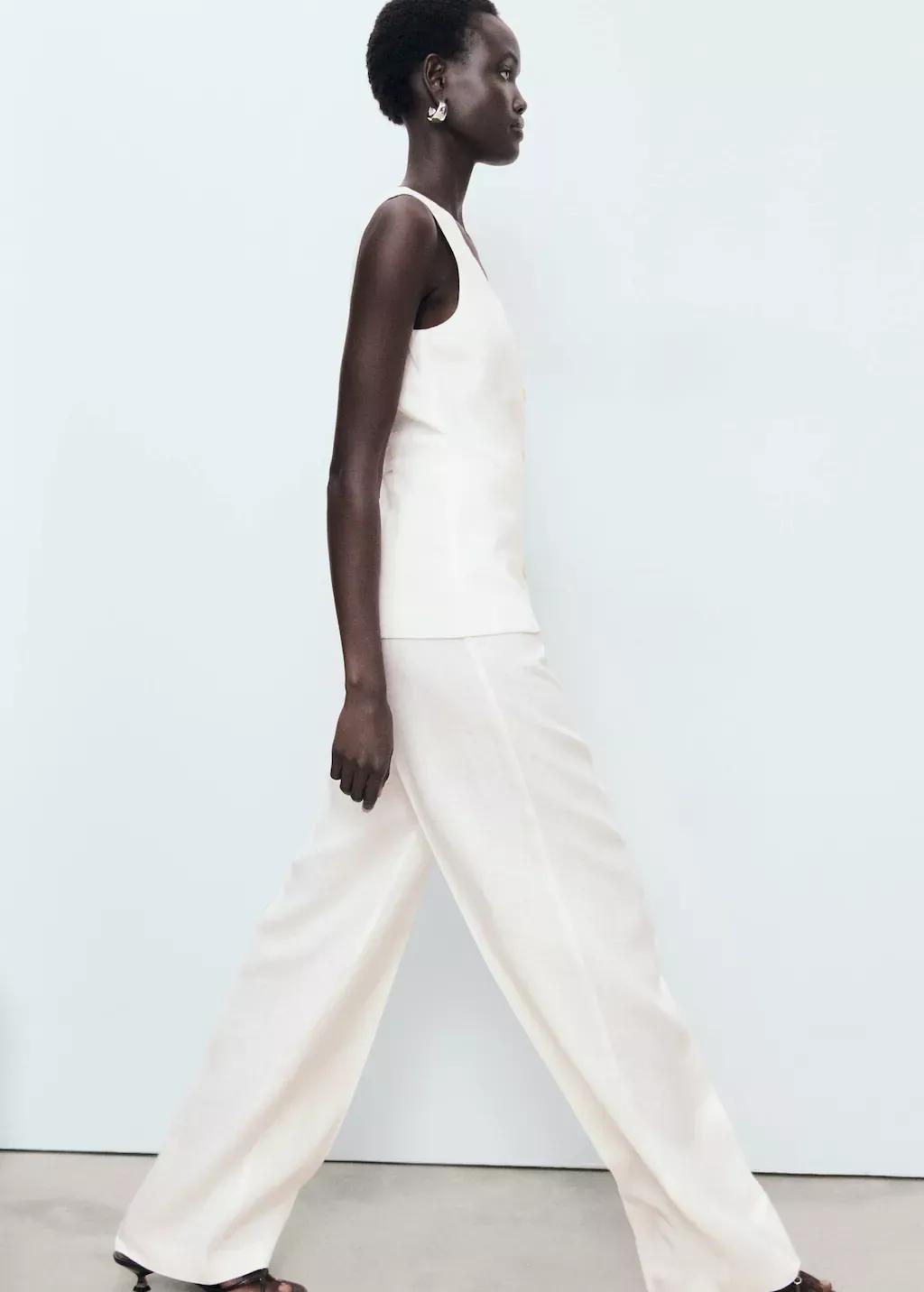 Cream Suit-Style Linen Jumpsuit, , large image number 2