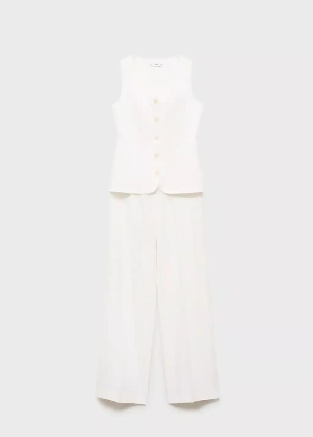Cream Suit-Style Linen Jumpsuit, , large image number 3