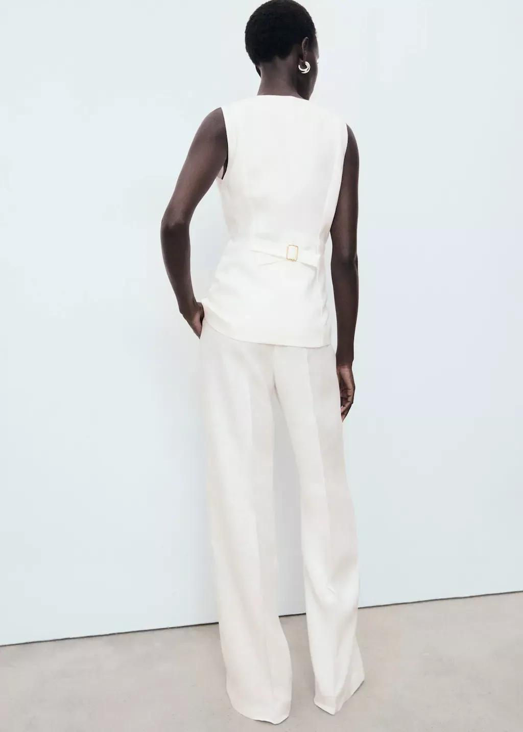 Cream Suit-Style Linen Jumpsuit, , large image number 5