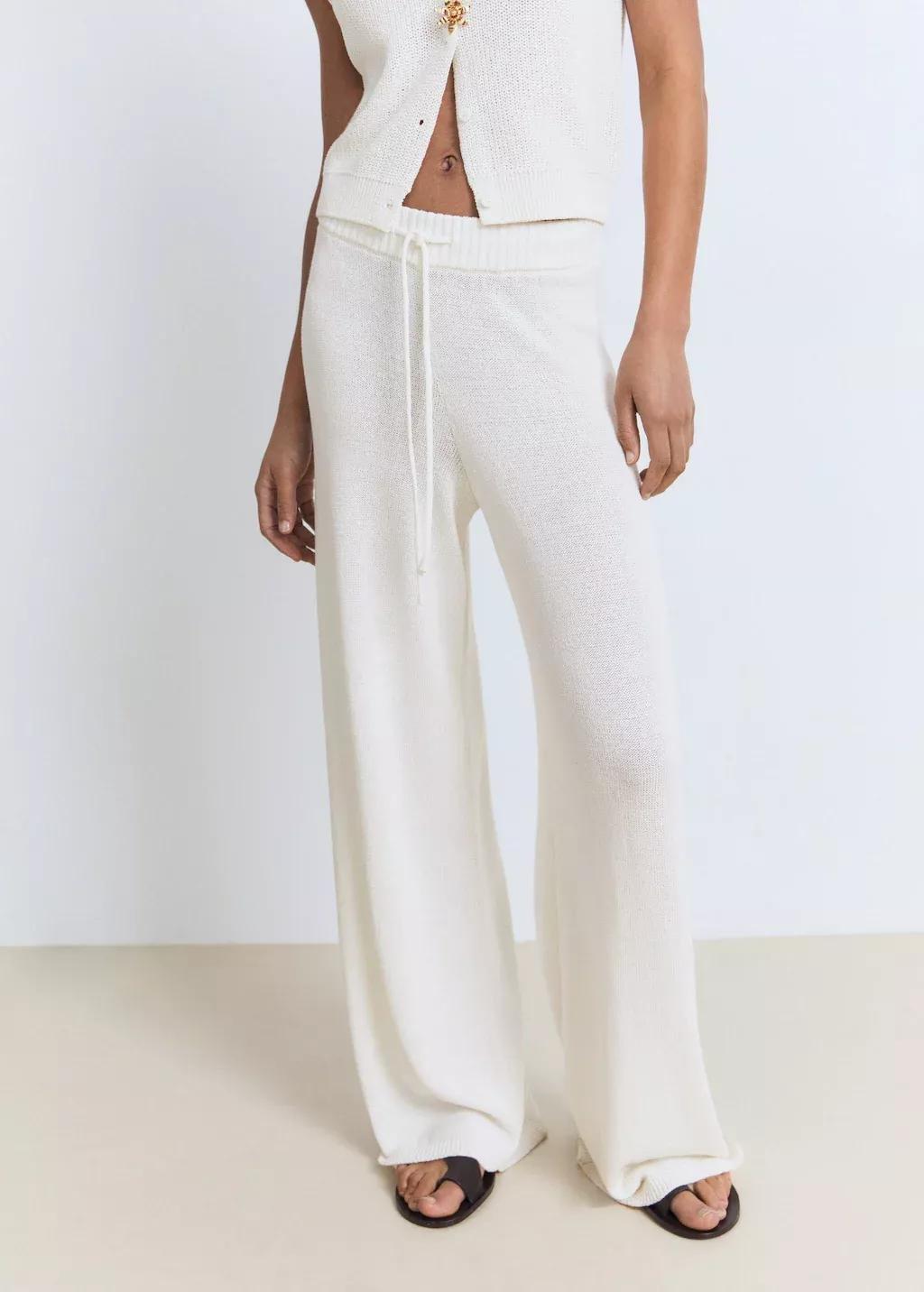 White Openwork Knitted Trousers, , large image number 0