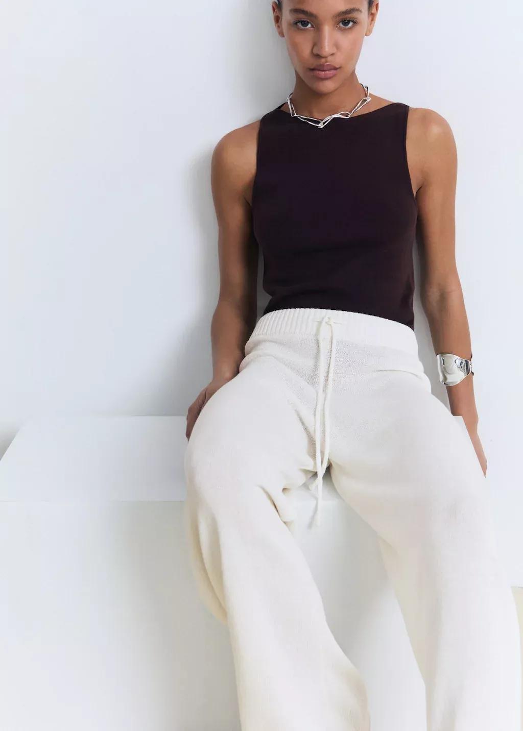 White Openwork Knitted Trousers, , large image number 2