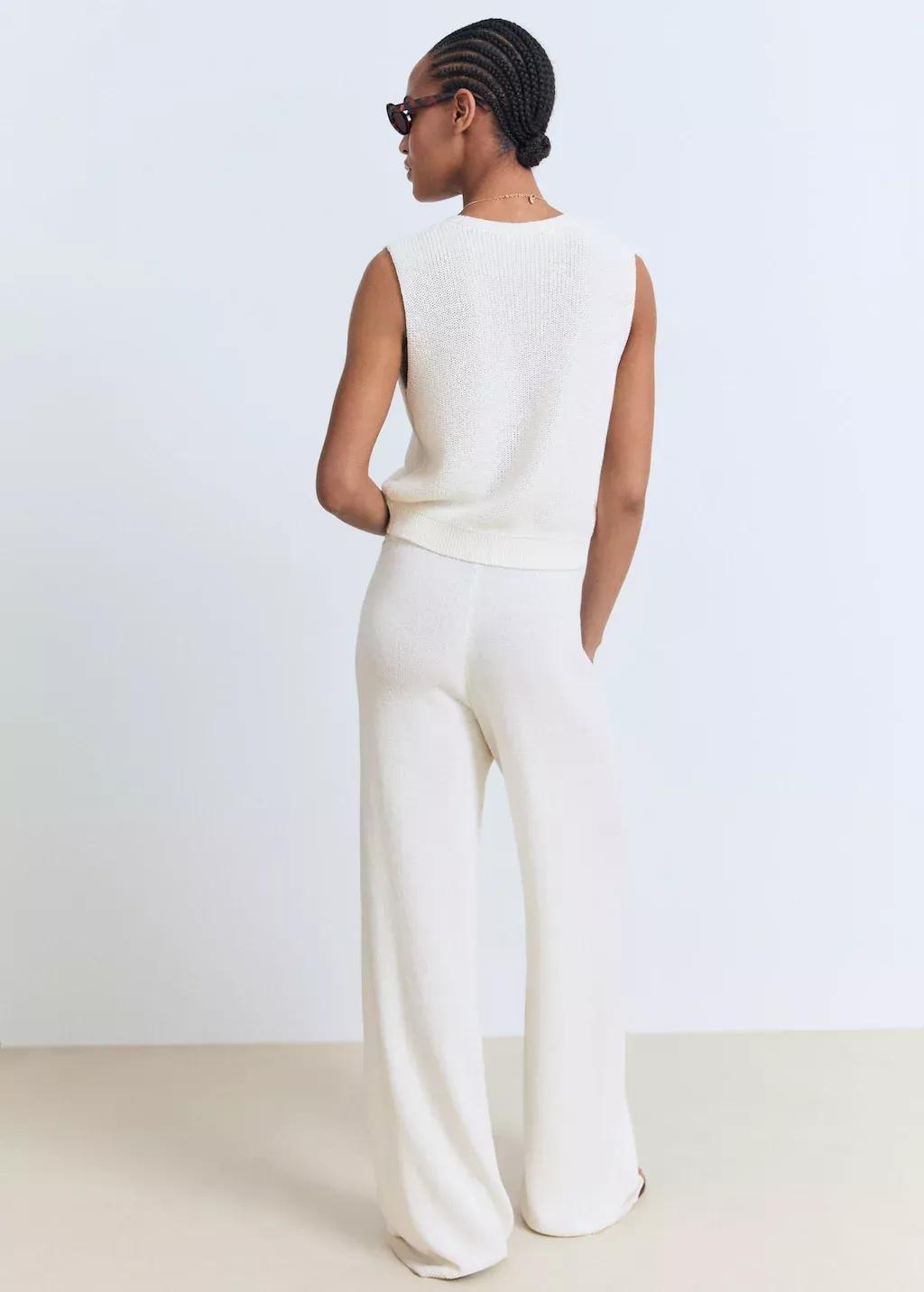 White Openwork Knitted Trousers, , large image number 5