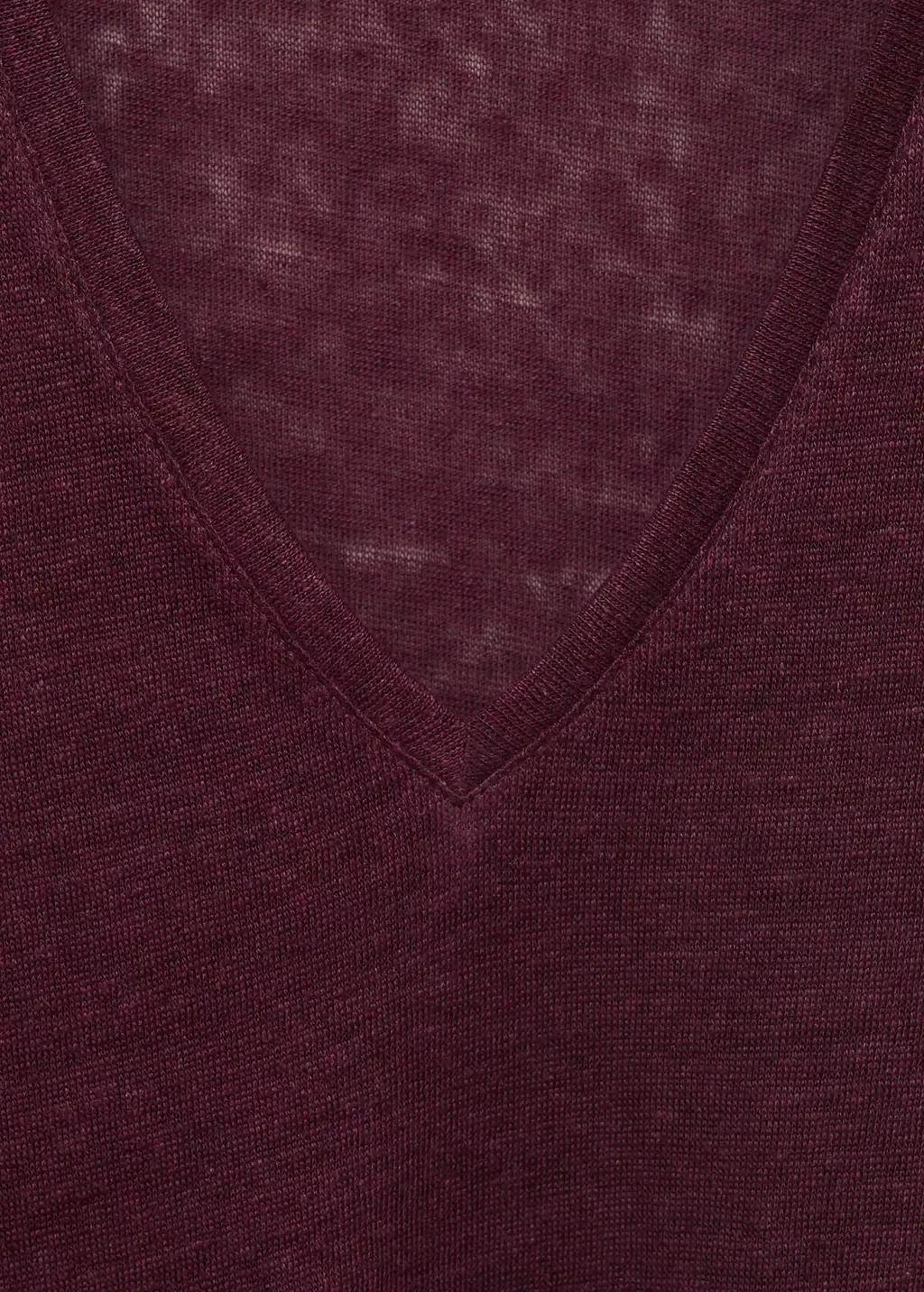 Burgundy V-Neck Linen T-Shirt, , large image number 4
