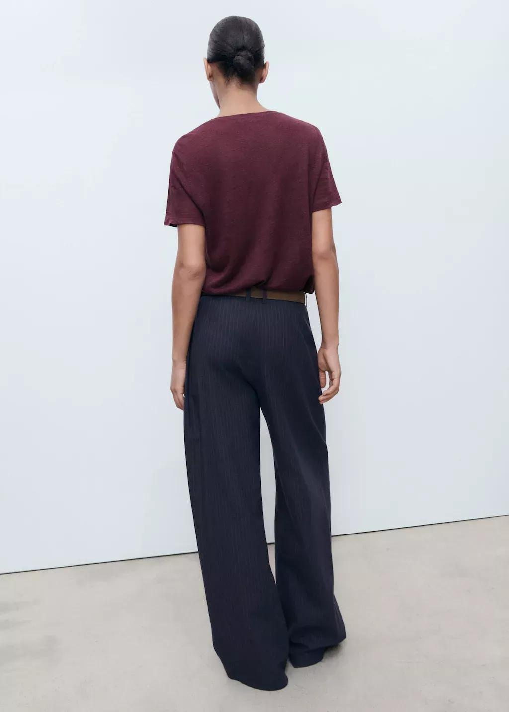 Burgundy V-Neck Linen T-Shirt, , large image number 5