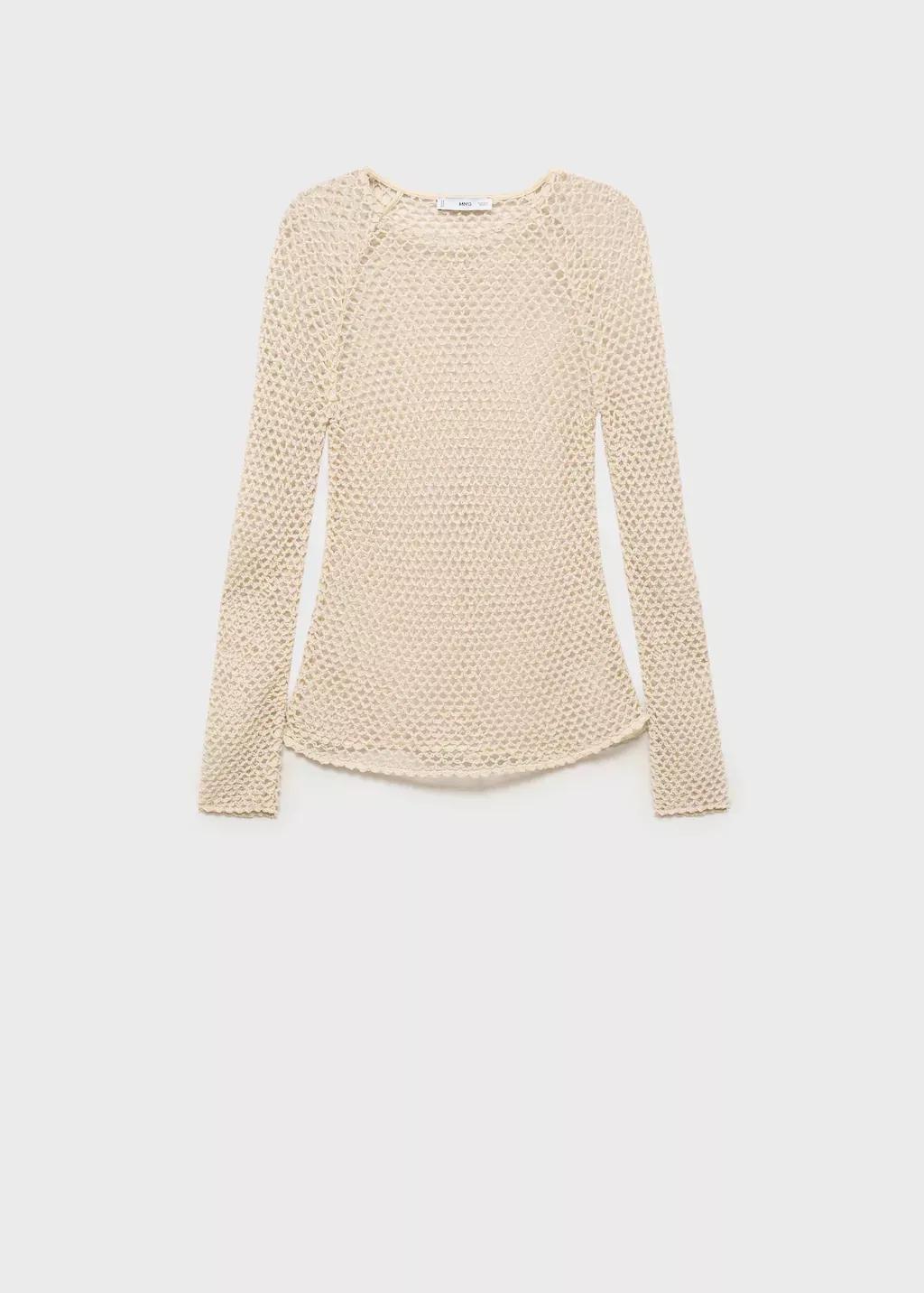 LIGHT BEIGE Long-sleeved crochet sweater, , large image number 3