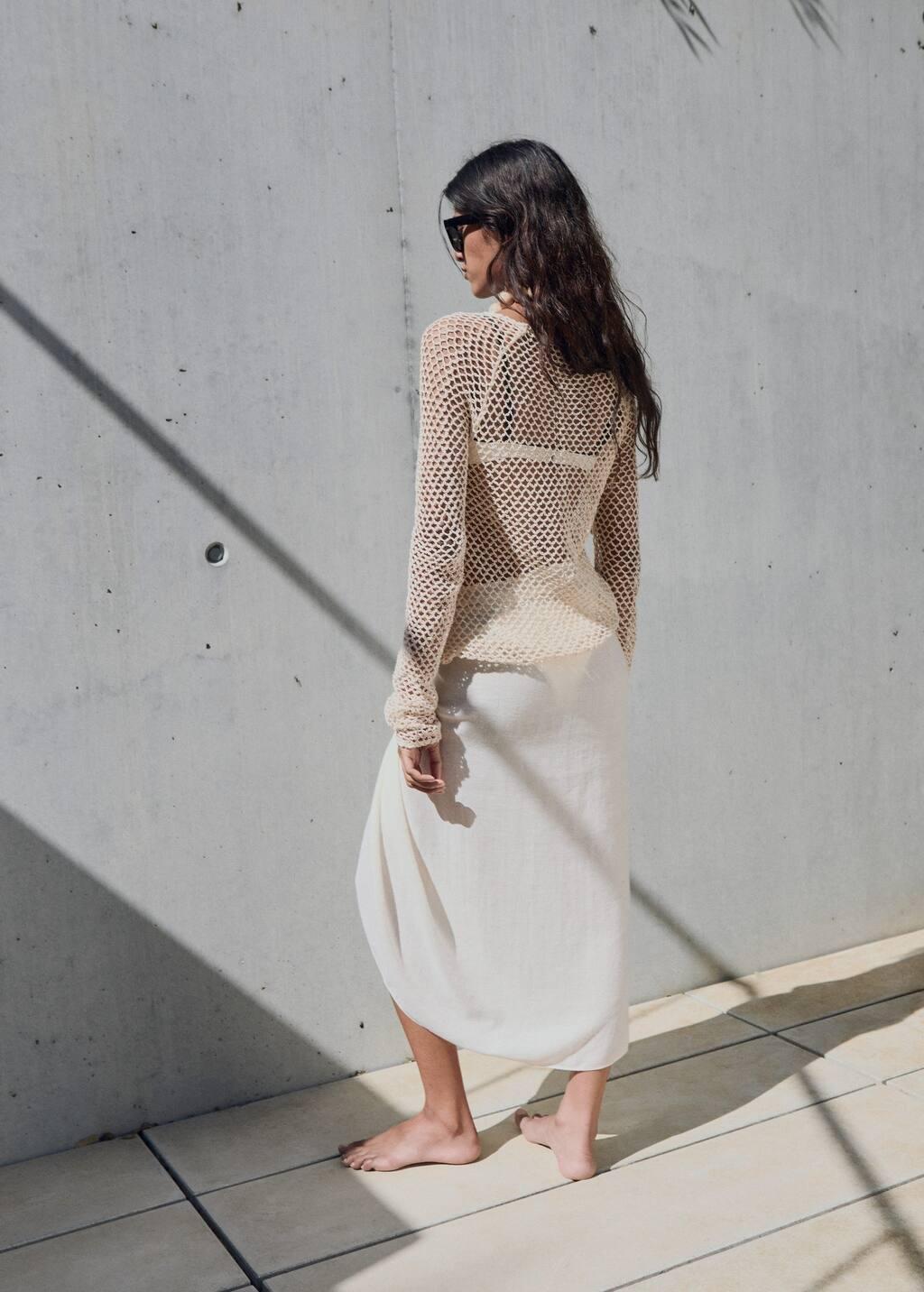 LIGHT BEIGE Long-sleeved crochet sweater, , large image number 4
