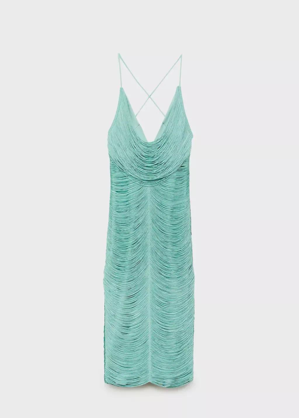 Turquoise Fringed Dress With Low Back, , large image number 4