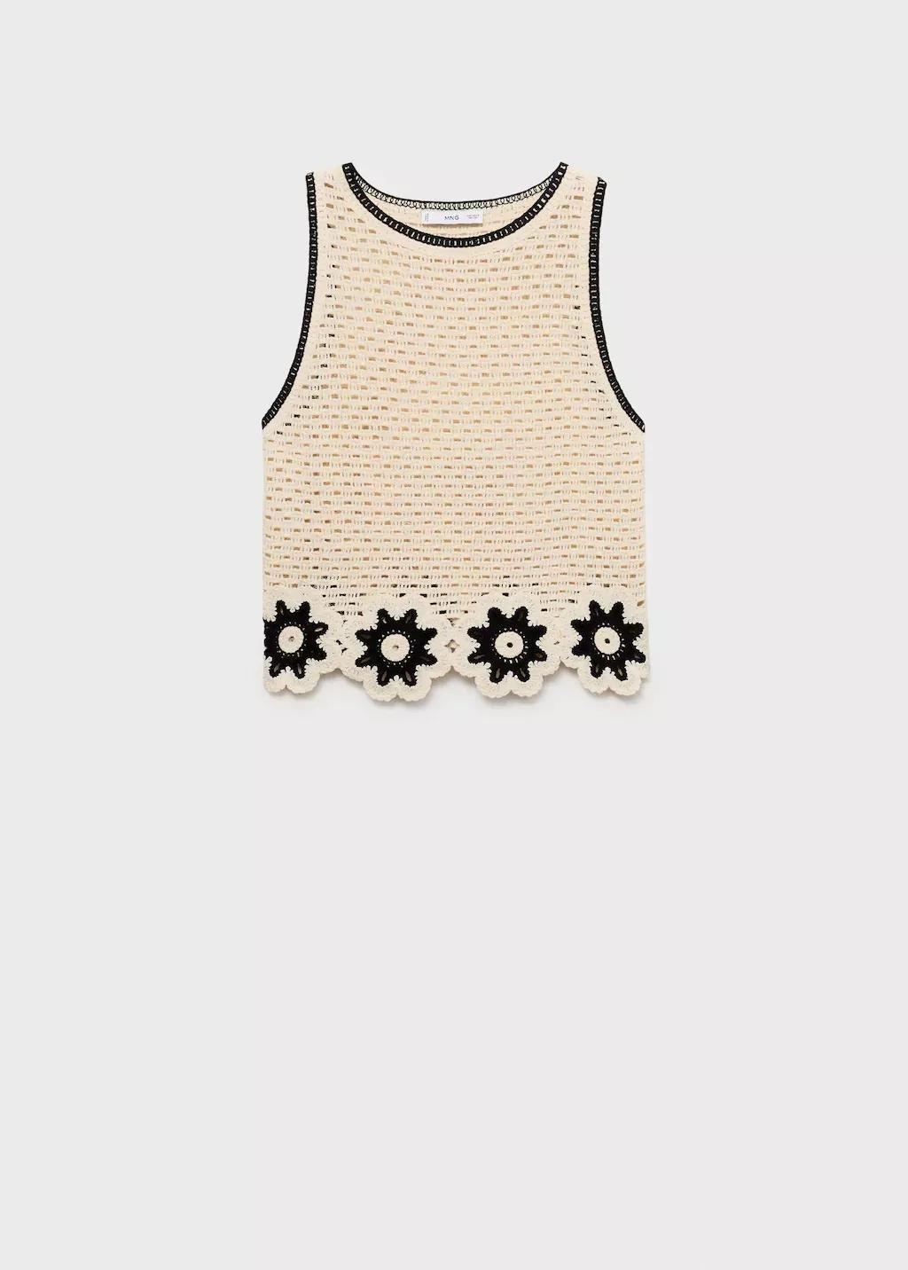 Beige Crochet Top With Floral Finishes, , large image number 3