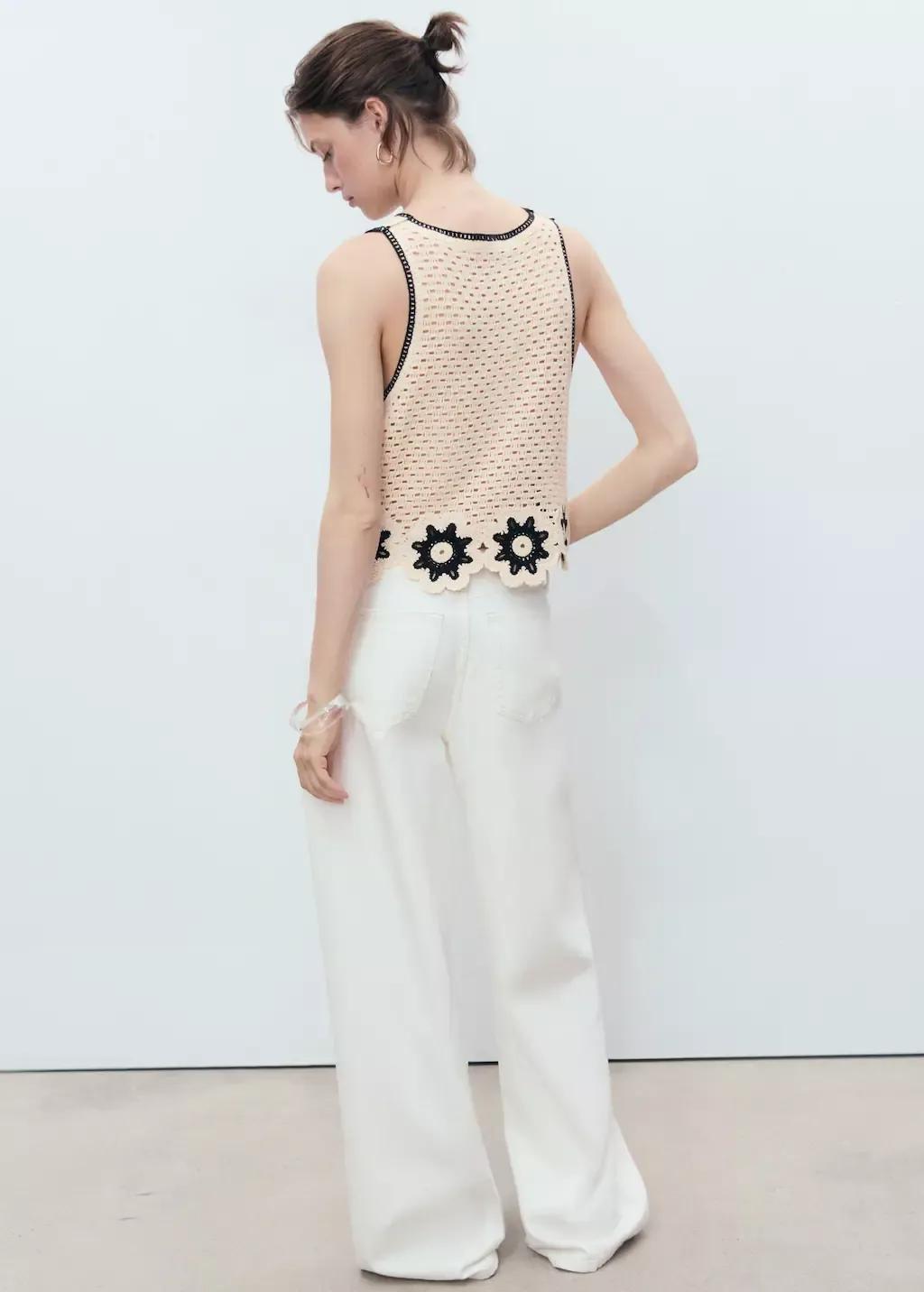 Beige Crochet Top With Floral Finishes, , large image number 5