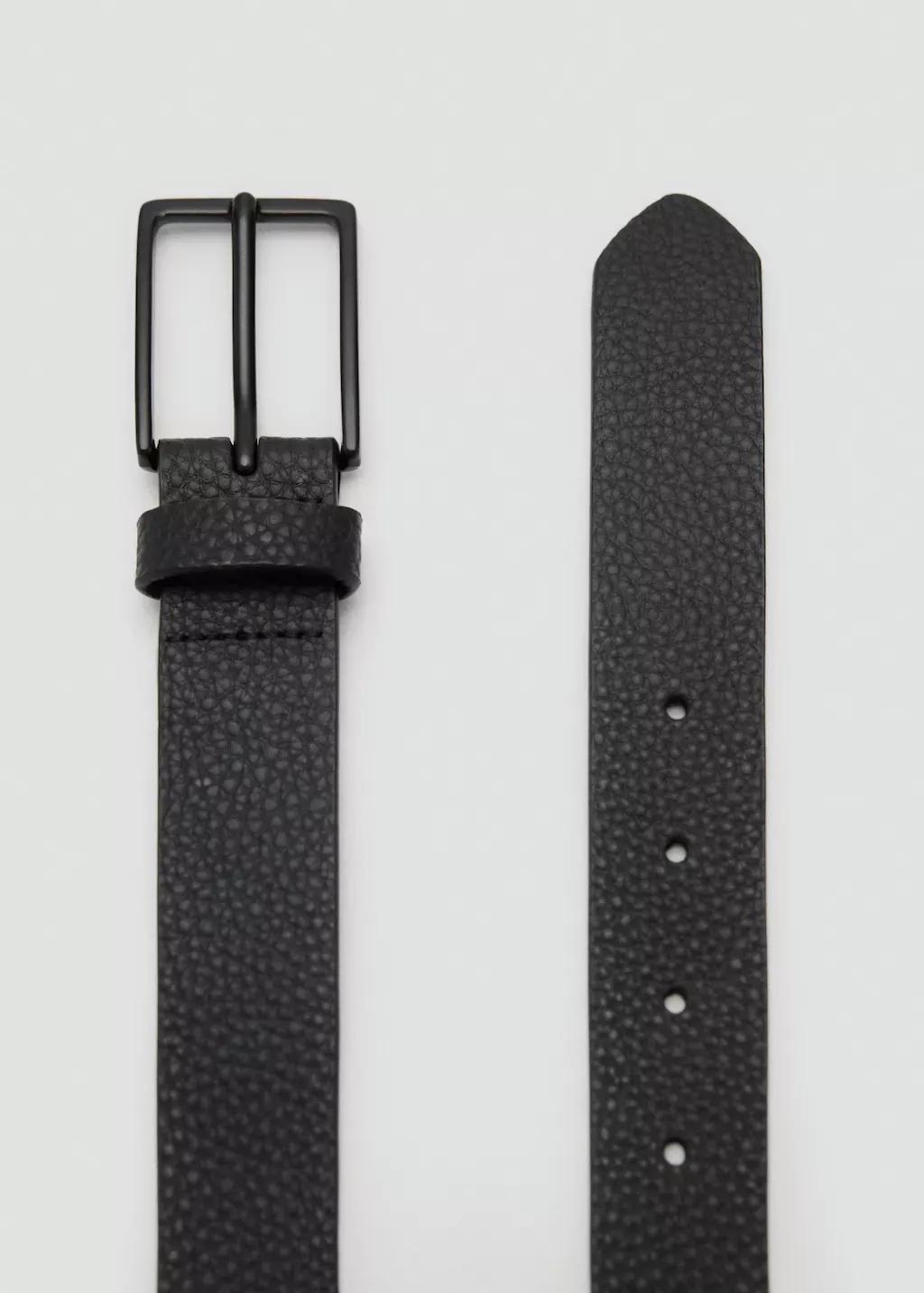 Black Pebbled Leather Belt, Black, large image number 0