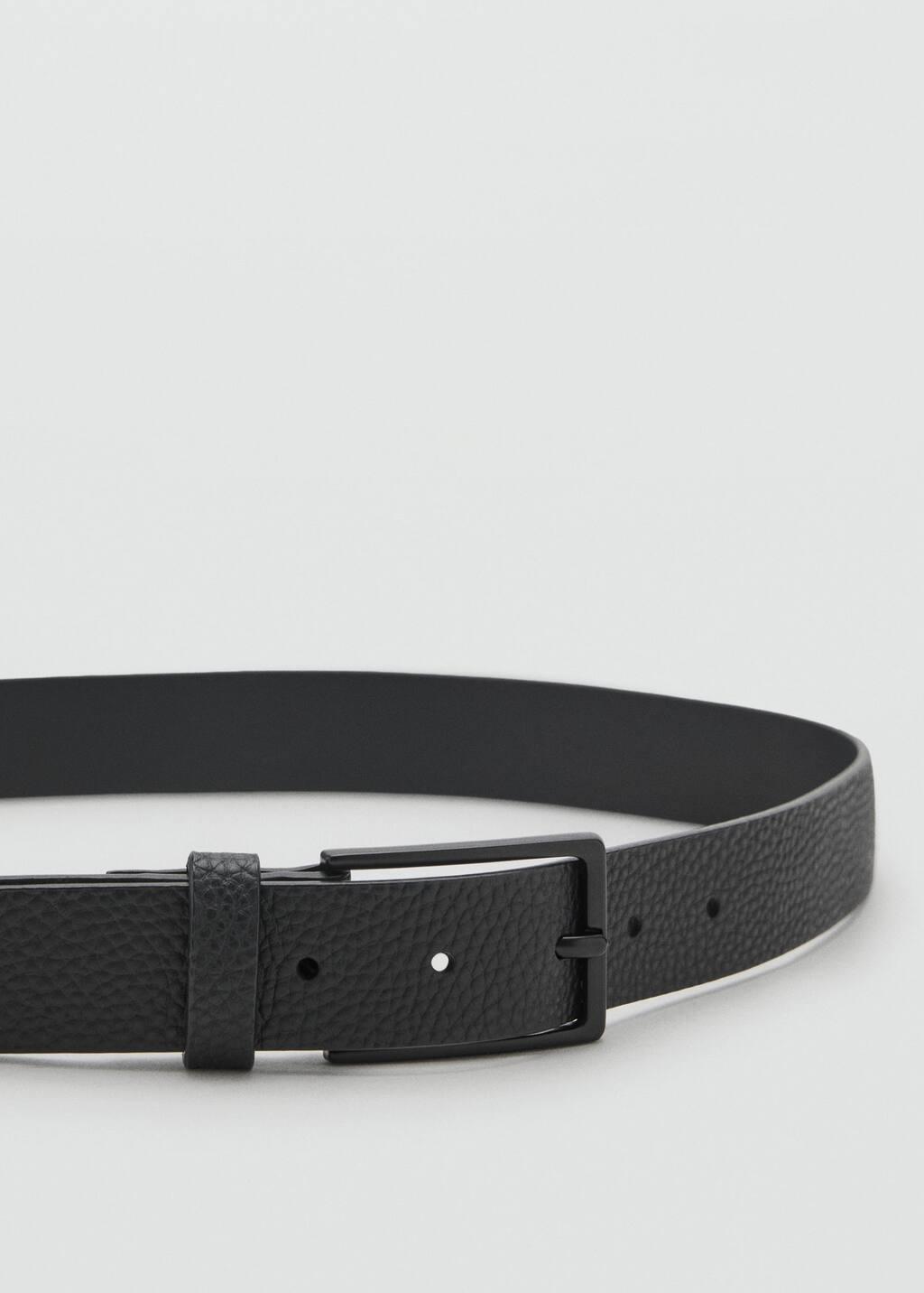 Black Pebbled Leather Belt, Black, large image number 1
