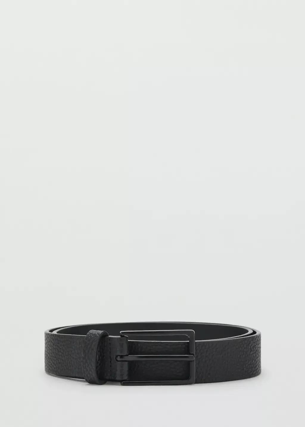 Black Pebbled Leather Belt, Black, large image number 2