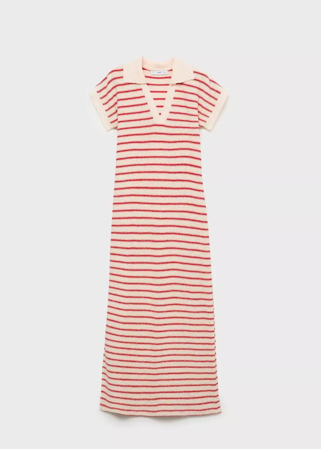 Red Long Striped Knitted Dress, Red, medium