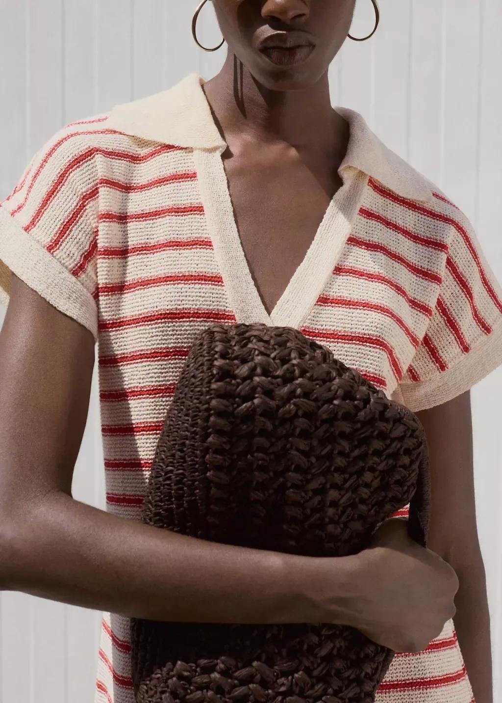 Red Long Striped Knitted Dress, Red, large image number 3