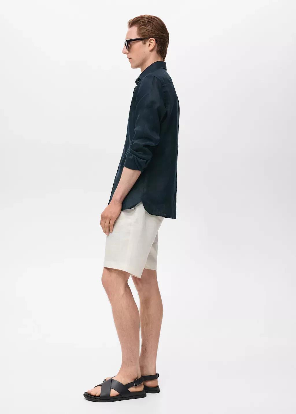 Navy Linen Slim-Fit Shirt, Navy, large image number 2