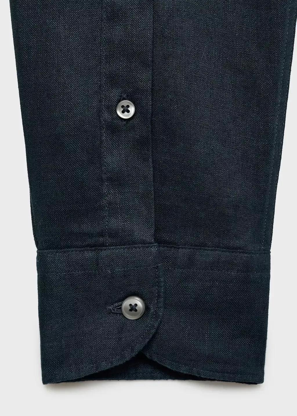 Navy Linen Slim-Fit Shirt, Navy, large image number 4