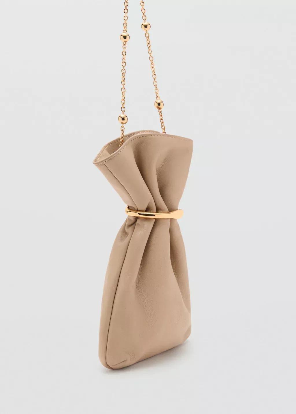 MEDIUM BROWN Leather sack-style bag with metallic detail, Medium Brown, large image number 0