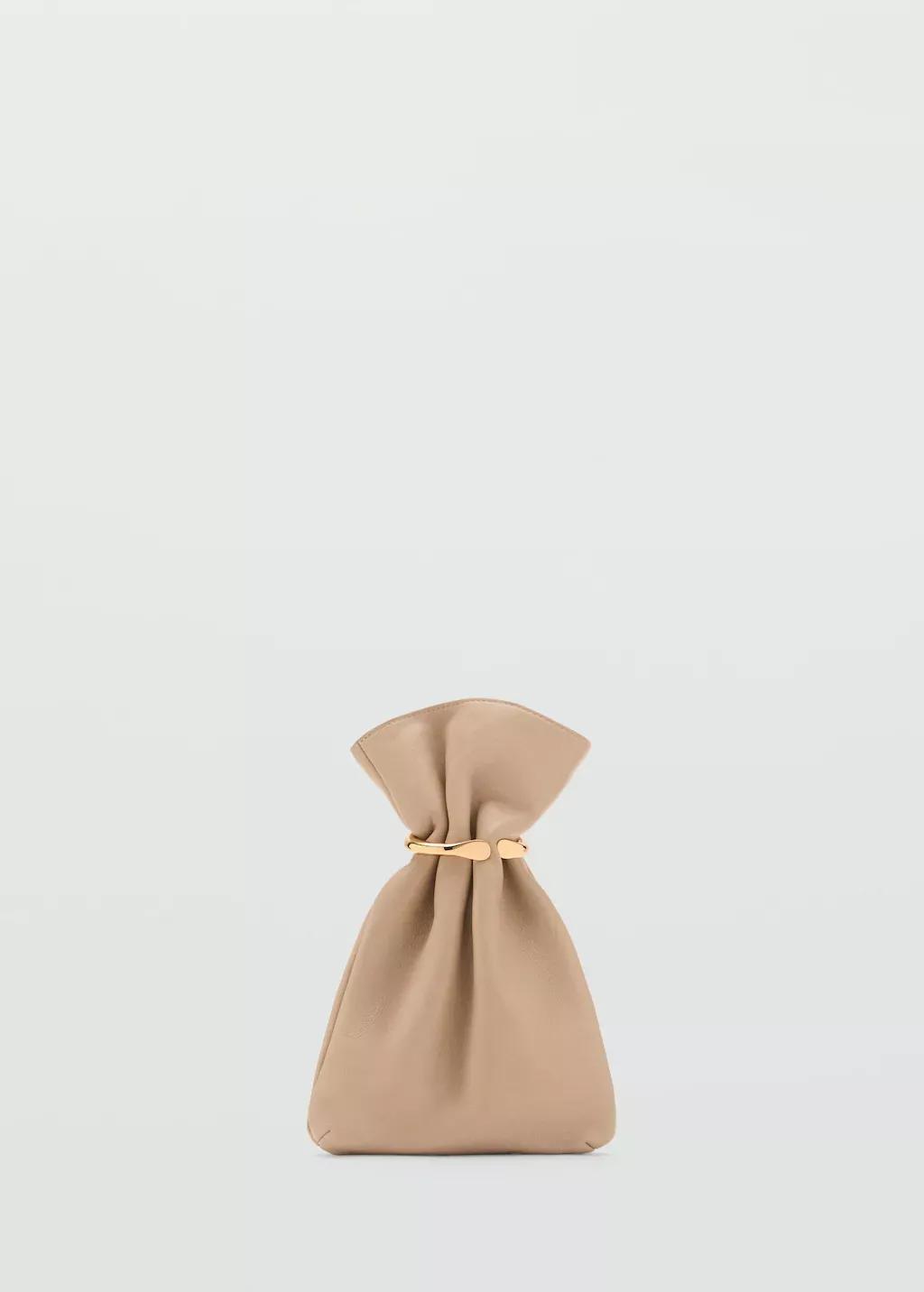 MEDIUM BROWN Leather sack-style bag with metallic detail, Medium Brown, large image number 3