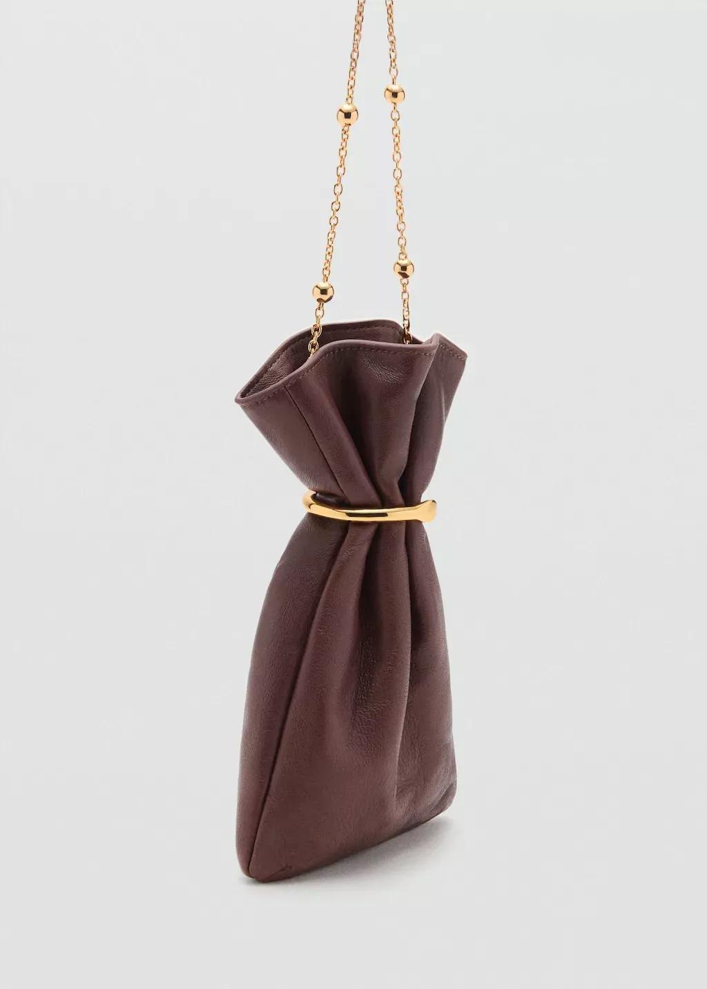 BROWN Leather sack-style bag with metallic detail, 0201_30, large image number 0