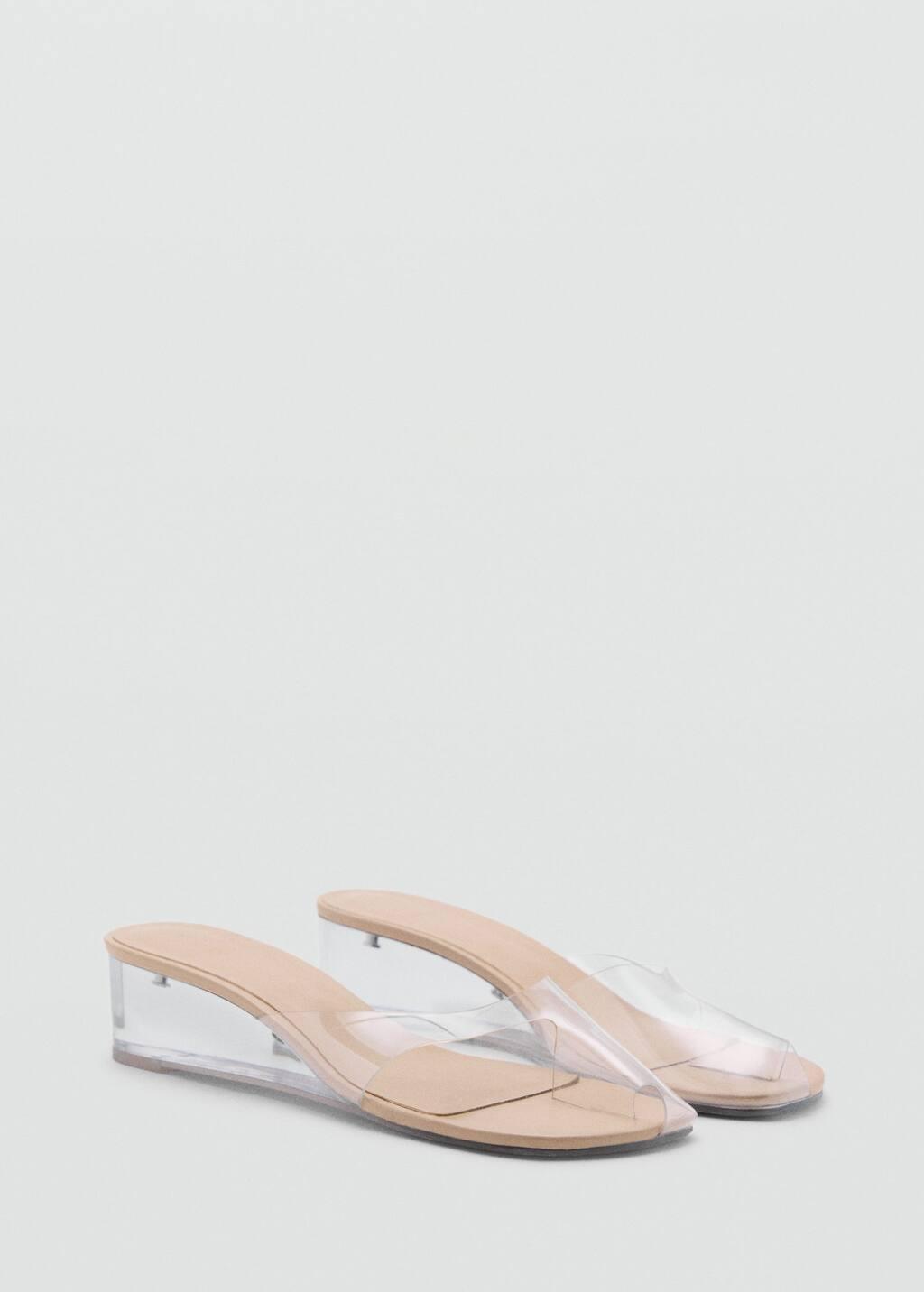 Beige Transparent Vinyl Wedge Sandals, , large image number 0