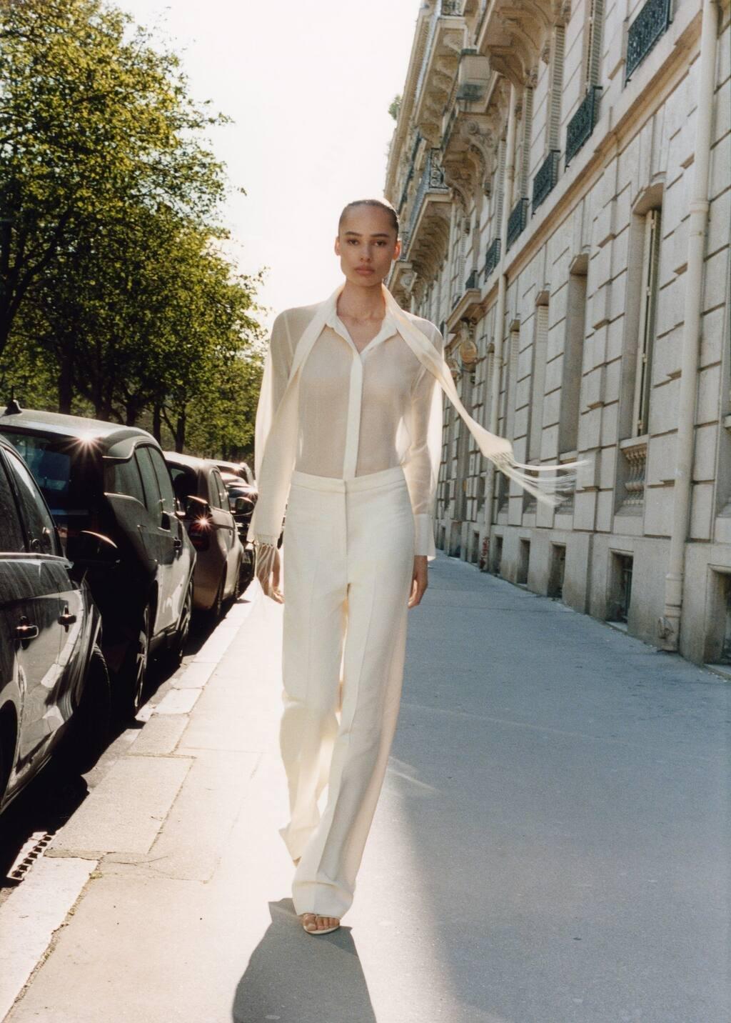 White Silk Shirt With Fringed Handkerchief, , large image number 2