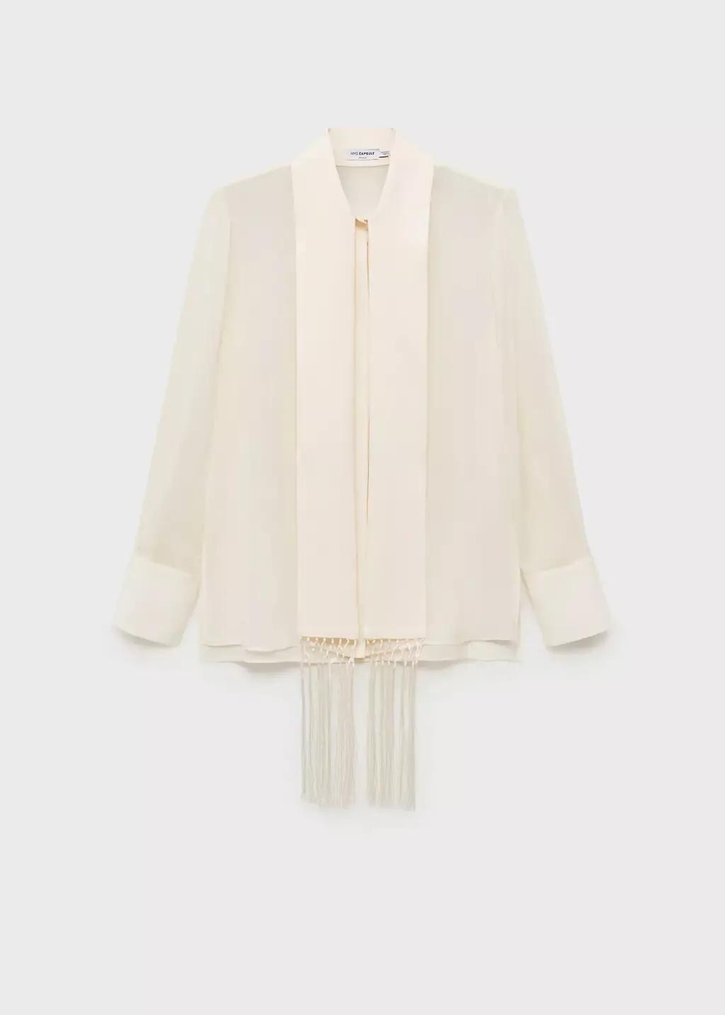 White Silk Shirt With Fringed Handkerchief, , large image number 4