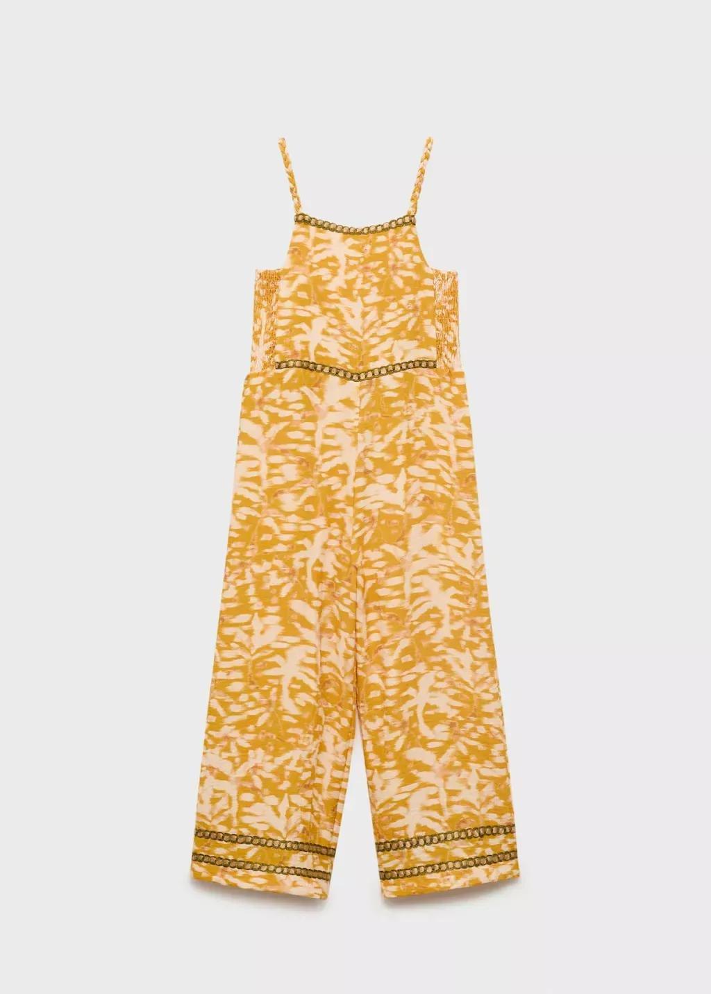Yellow Tropical Print Jumpsuit, Kids Girls, , medium