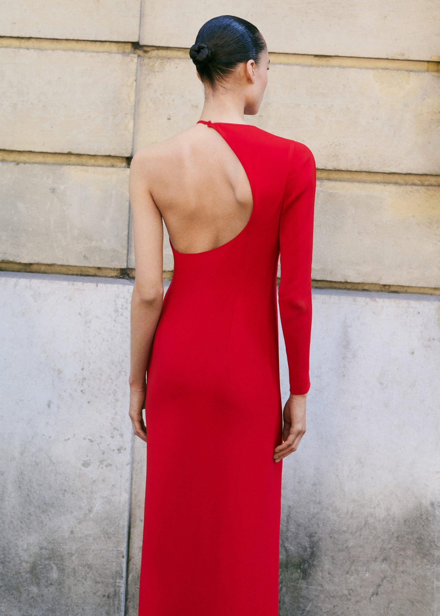 This garment belongs to our event collection, designed to make you the perfect guest at any party, wedding or ceremony,This dress is a statement of contemporary style, featuring an asymmetrical neckline that adds a bold and modern touch. The long sleeve provides an element of sophistication and elegance, while the asymmetrical back completes the design with an unexpected and appealing twist. It is the ideal choice for those who wish to stand out with a unique and contemporary look,Long sleeves w, , large image number 2