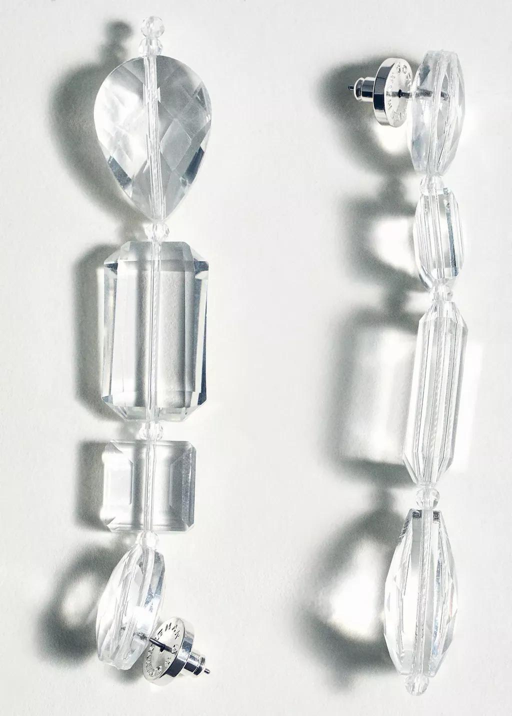 Grey Crystal Pendant Earrings, Natural White, large image number 1