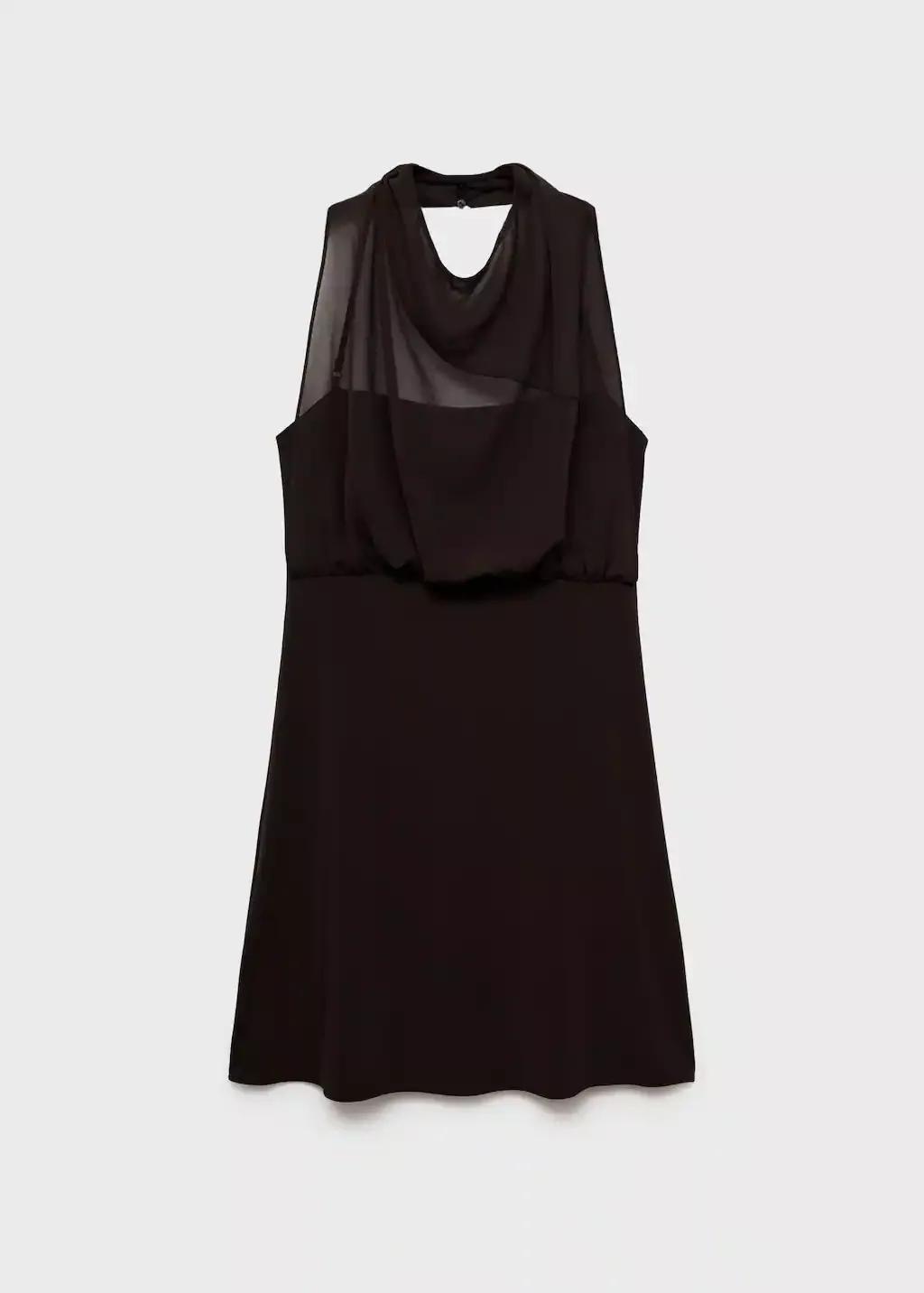 DARK BROWN Puffy dress with draped neck, Dark Brown, large image number 3
