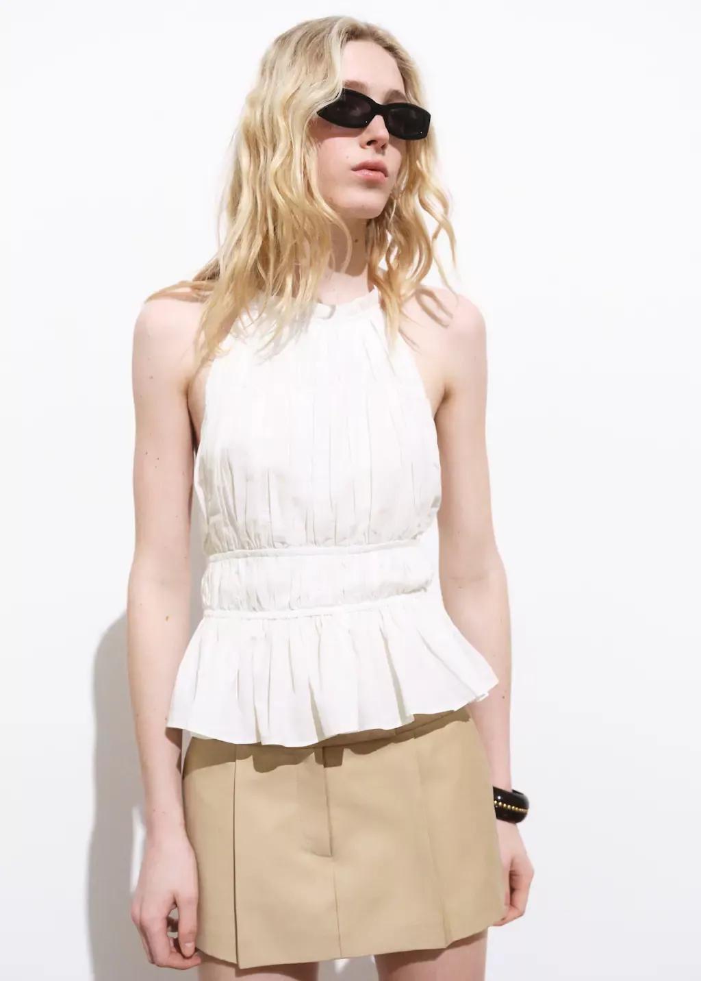 White Ruched Halter Top, , large image number 0