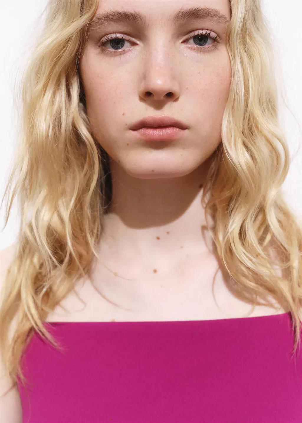 BRIGHT PINK Buttoned crop top, Bright Pink, medium