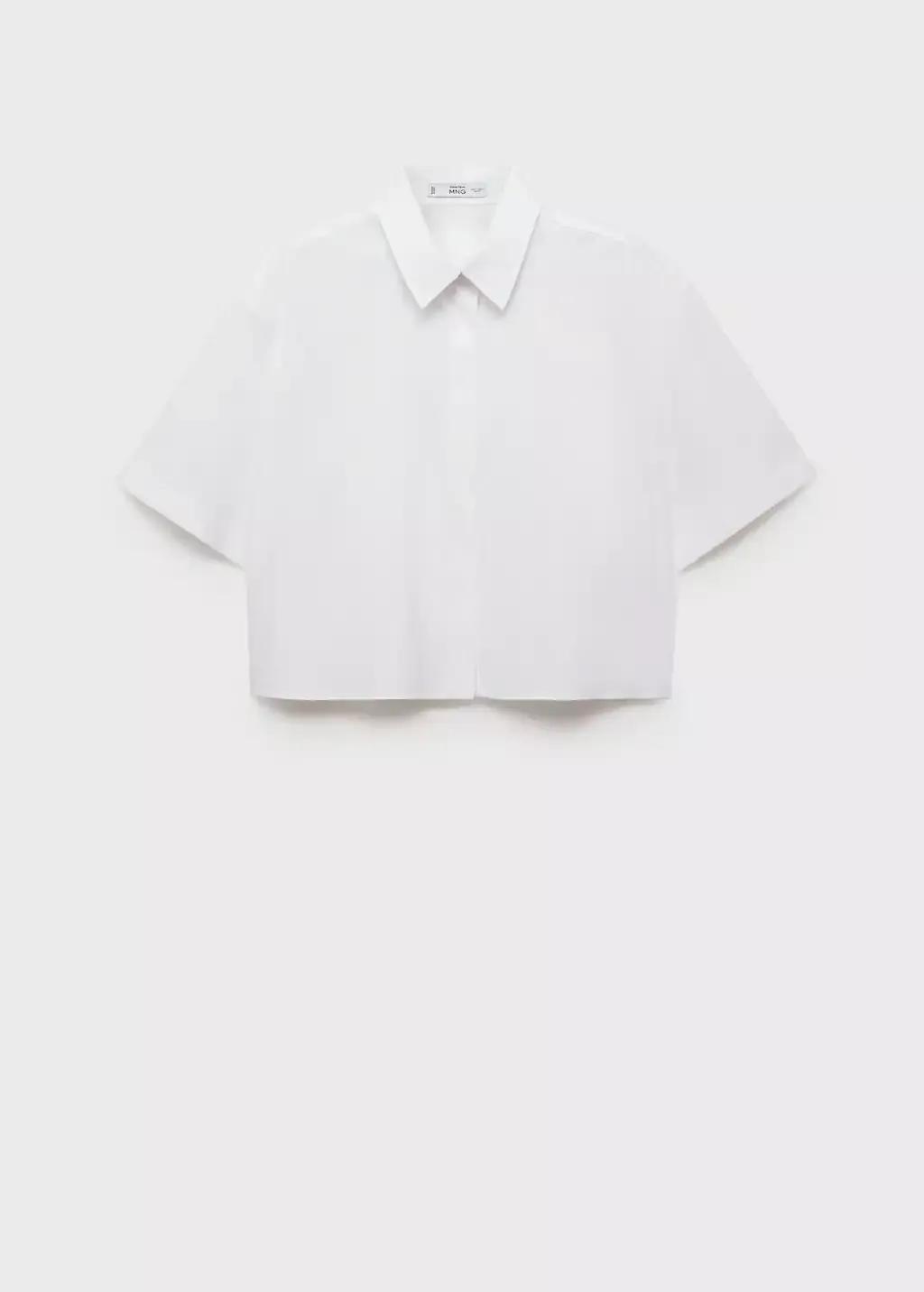 WHITE Cropped cotton shirt, , large image number 0