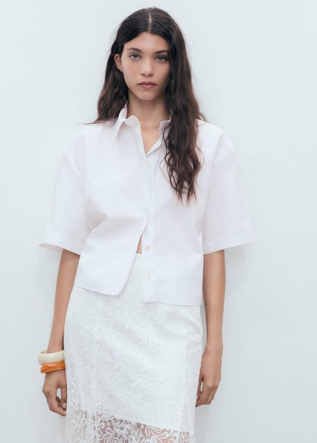 WHITE Cropped cotton shirt, , large image number 1