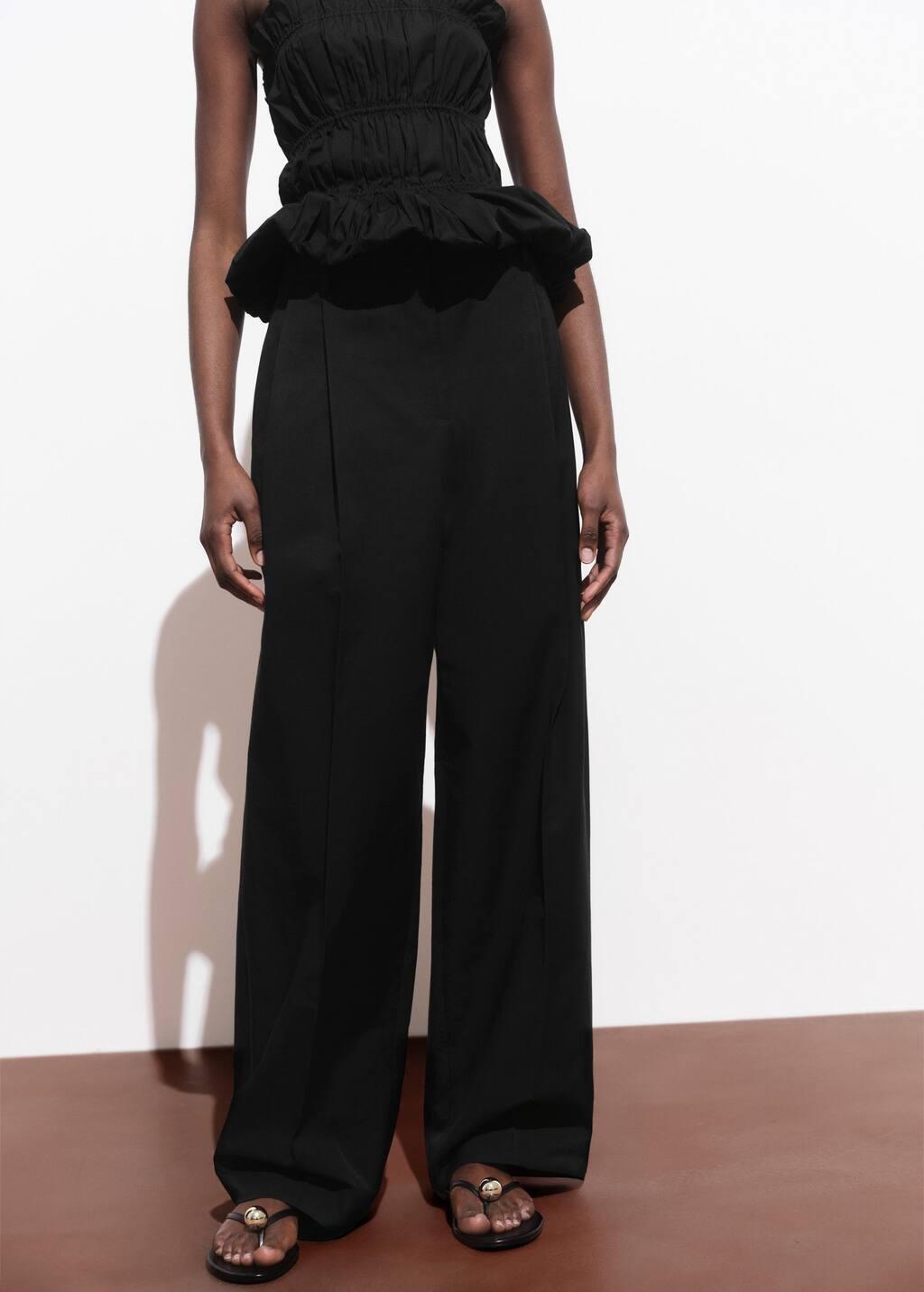BLACK Straight-leg cotton pleated trousers, , large image number 0