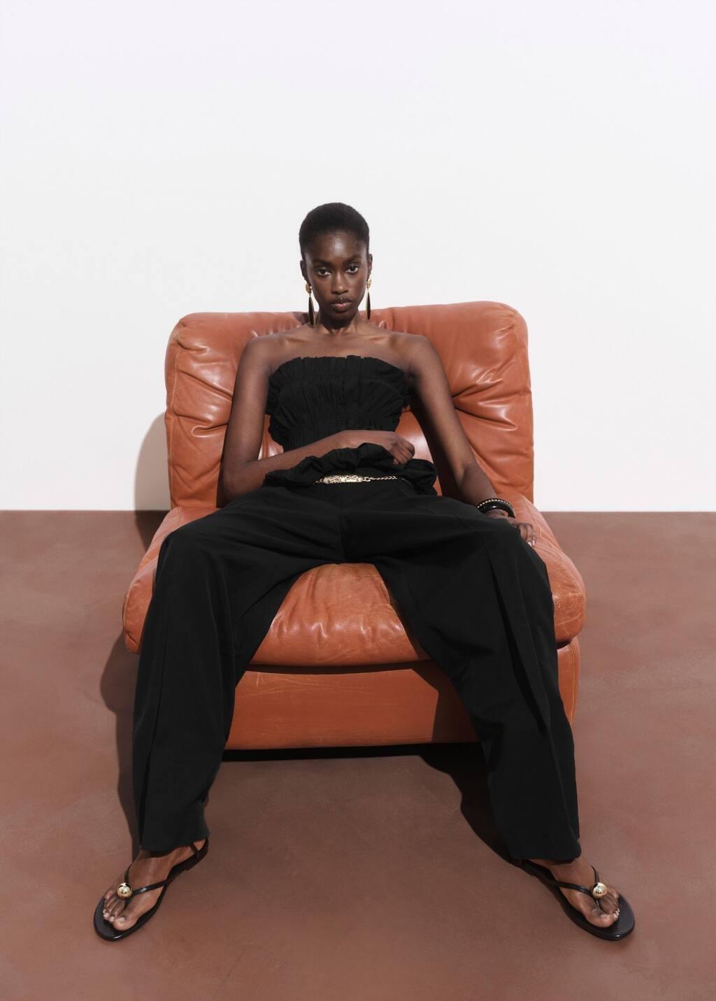 BLACK Straight-leg cotton pleated trousers, , large image number 2