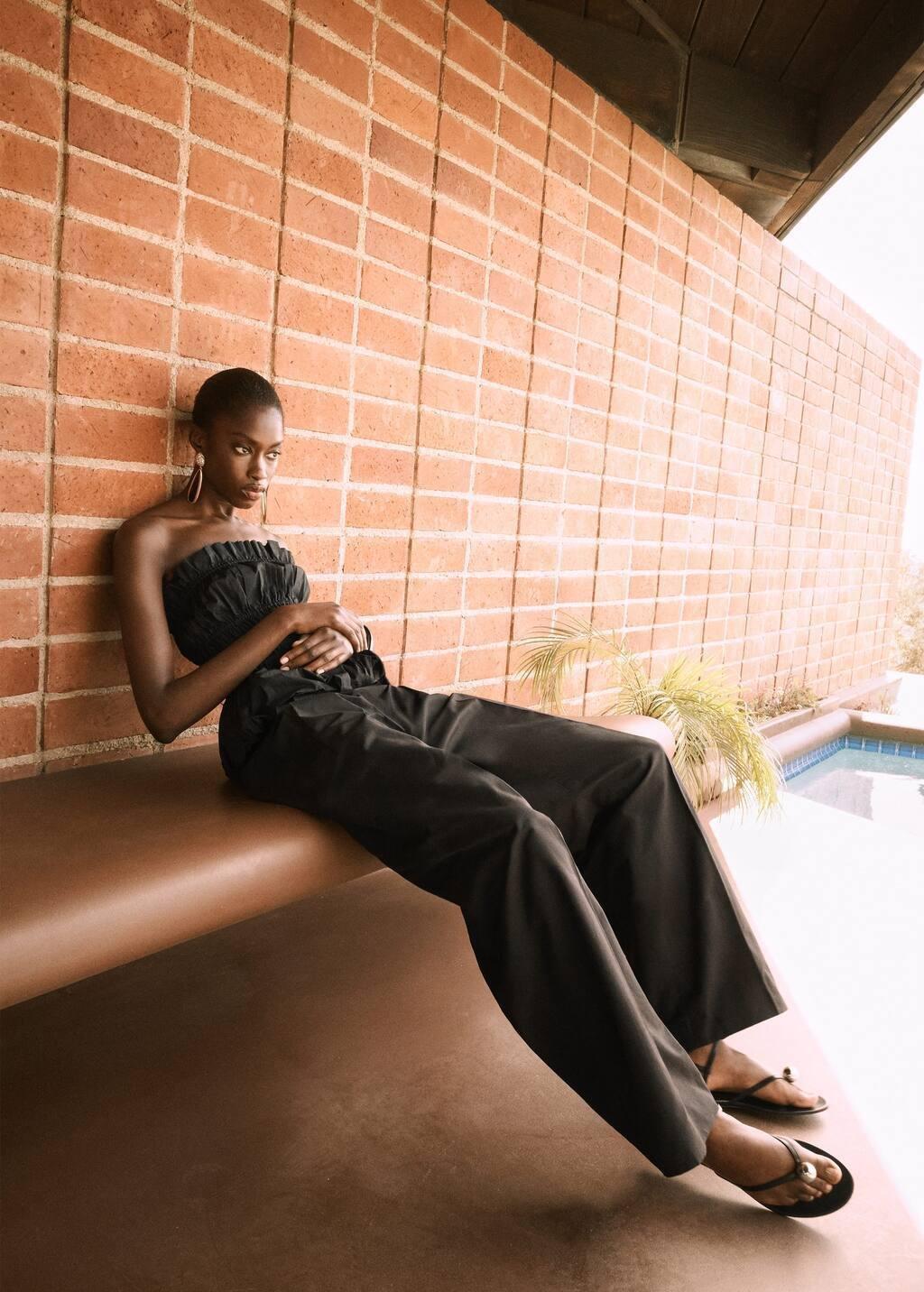 BLACK Straight-leg cotton pleated trousers, , large image number 5