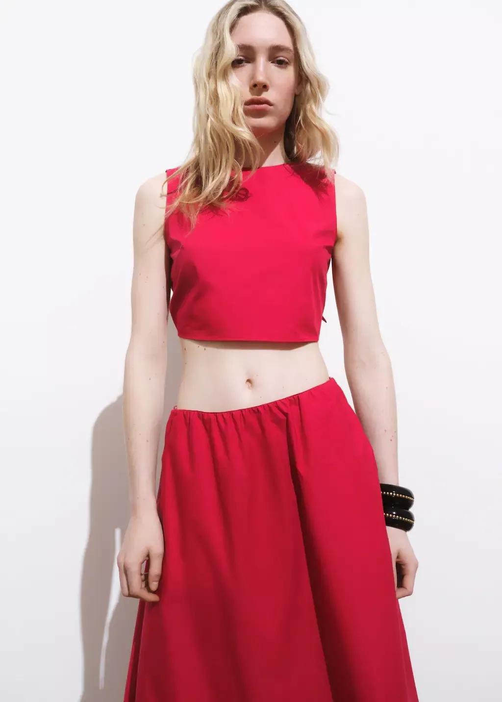 Red Crop Top With Bow On The Back, , large image number 0