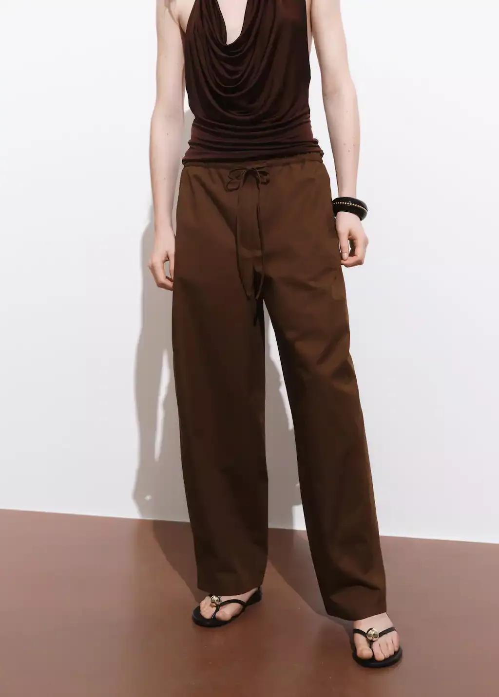 Brown Paper Bag Cotton Trousers, , large image number 0