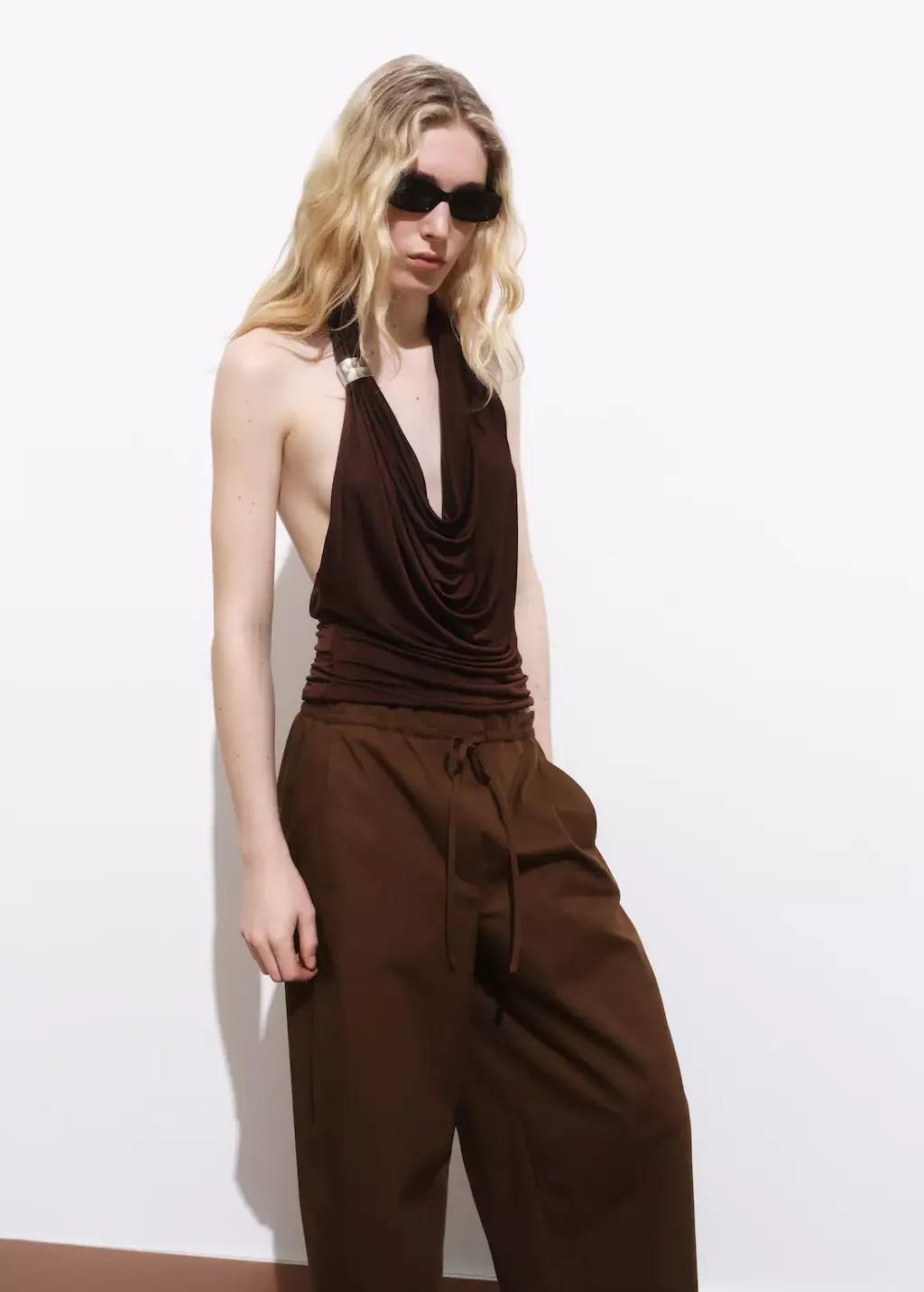 Brown Paper Bag Cotton Trousers, , large image number 1