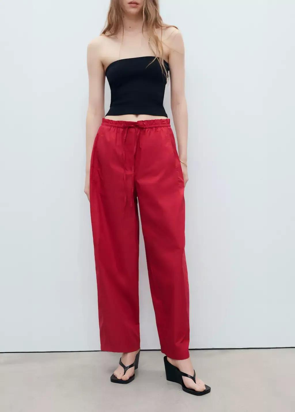 Red Paper Bag Cotton Trousers, , large image number 1