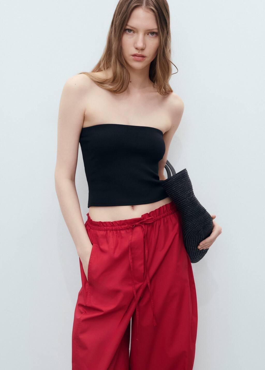 Red Paper Bag Cotton Trousers, , large image number 2