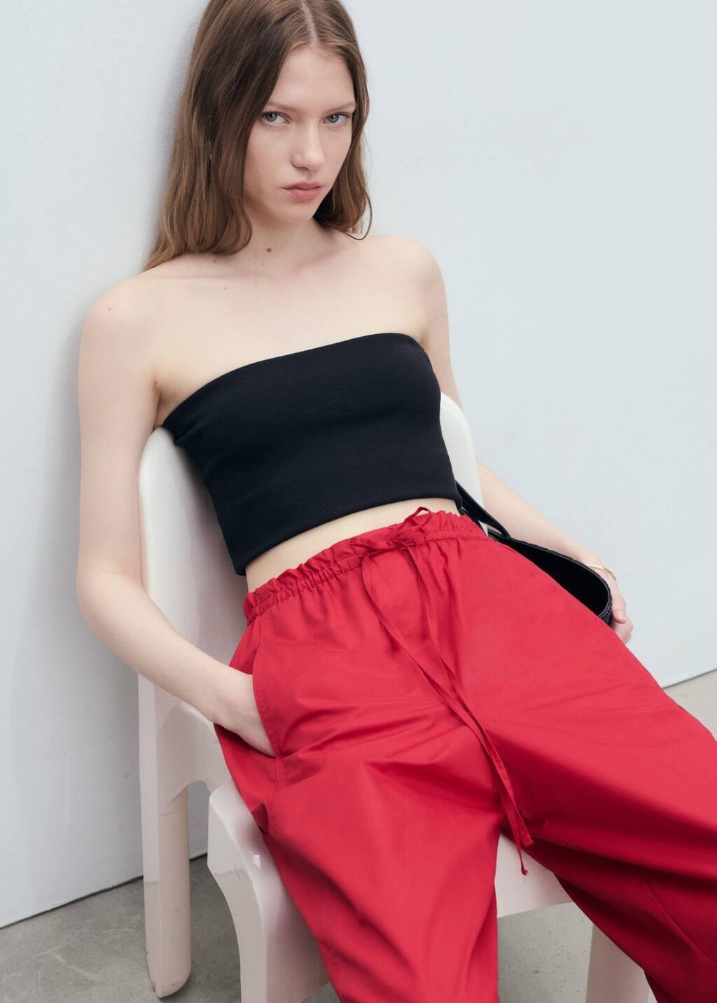 Red Paper Bag Cotton Trousers, , large image number 3