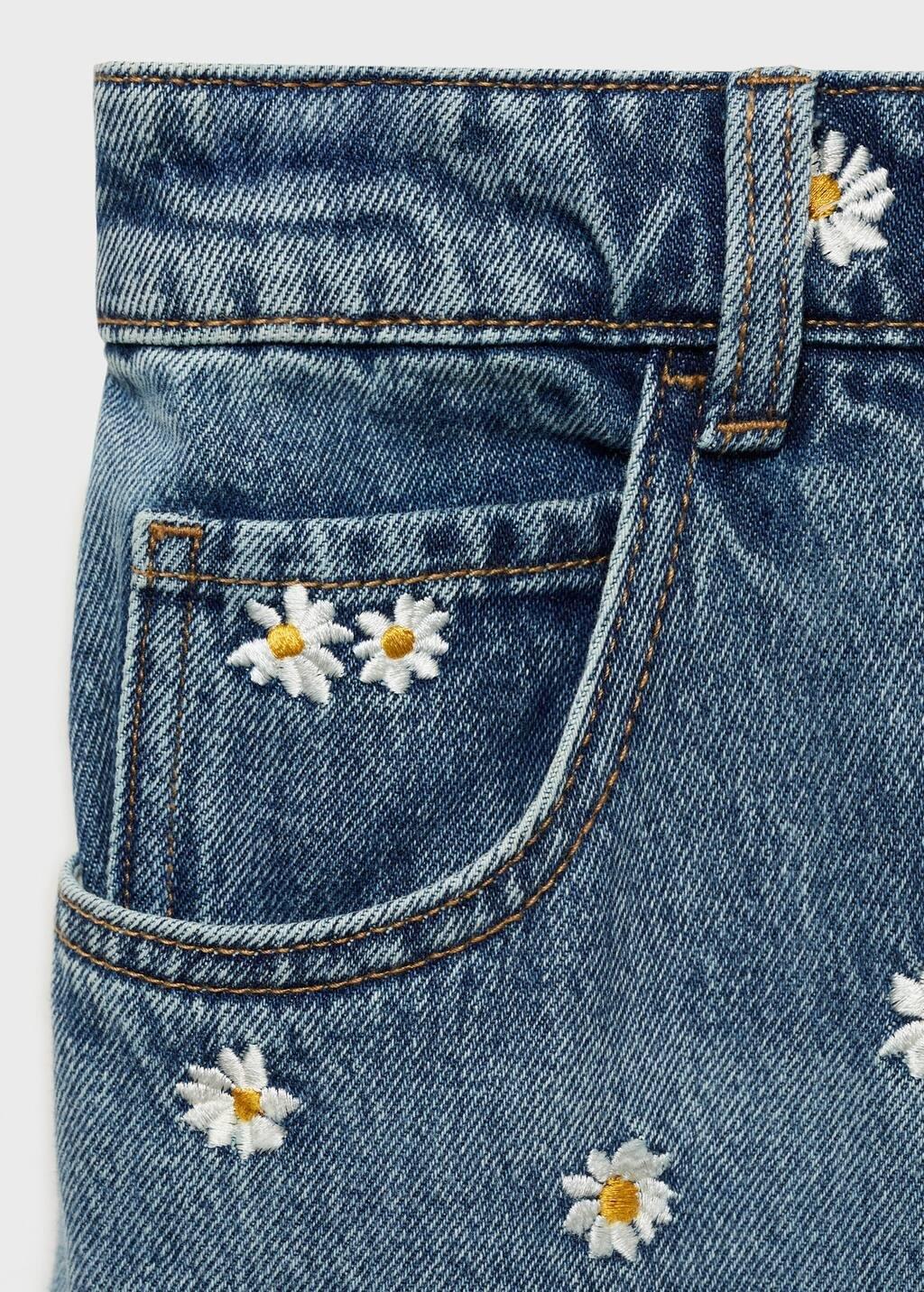 Blue Flower-Embroidered Wide-Leg Jeans, , large image number 4