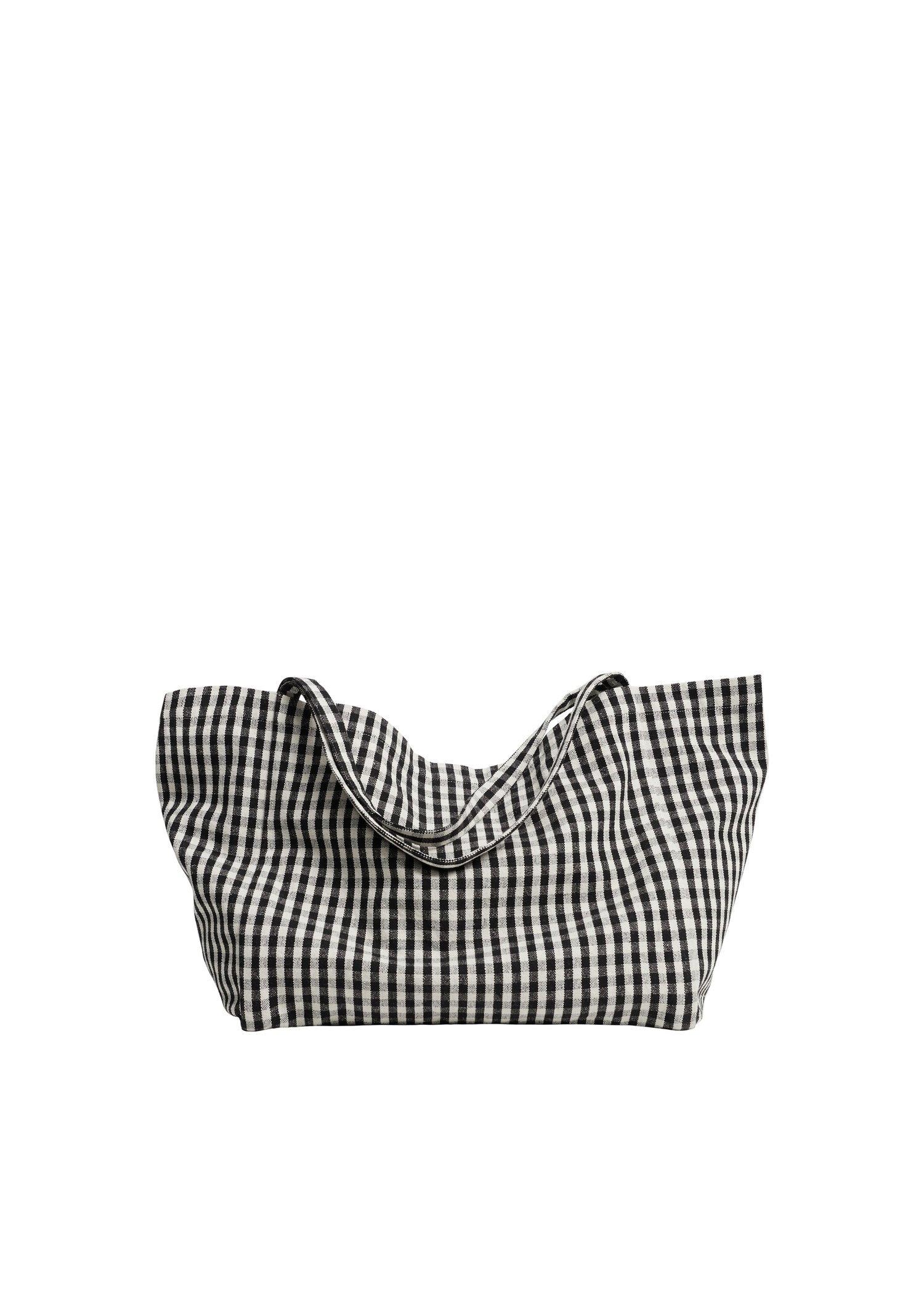 Black Gingham-Check Fabric Shopper Bag, , large image number 1