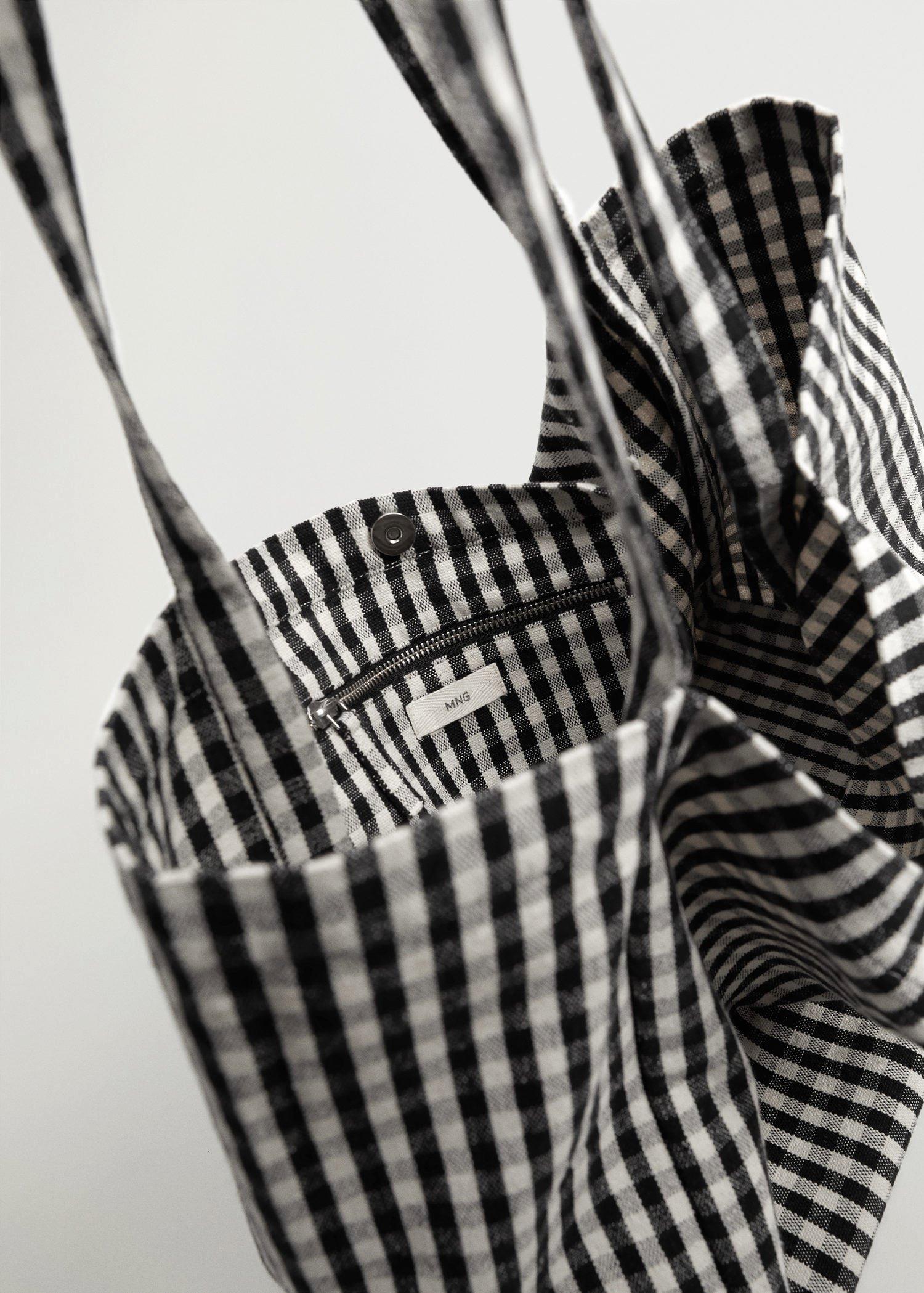 Black Gingham-Check Fabric Shopper Bag, , large image number 3