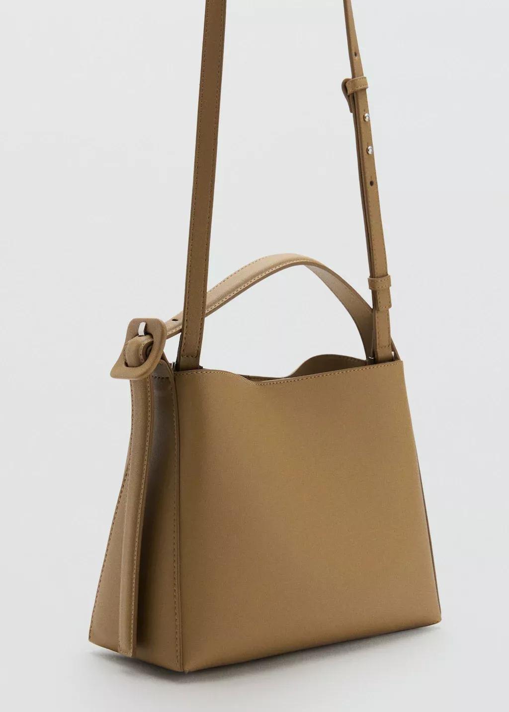 Khaki Mini Shopper Bag With Buckle, 0201_37, large image number 0