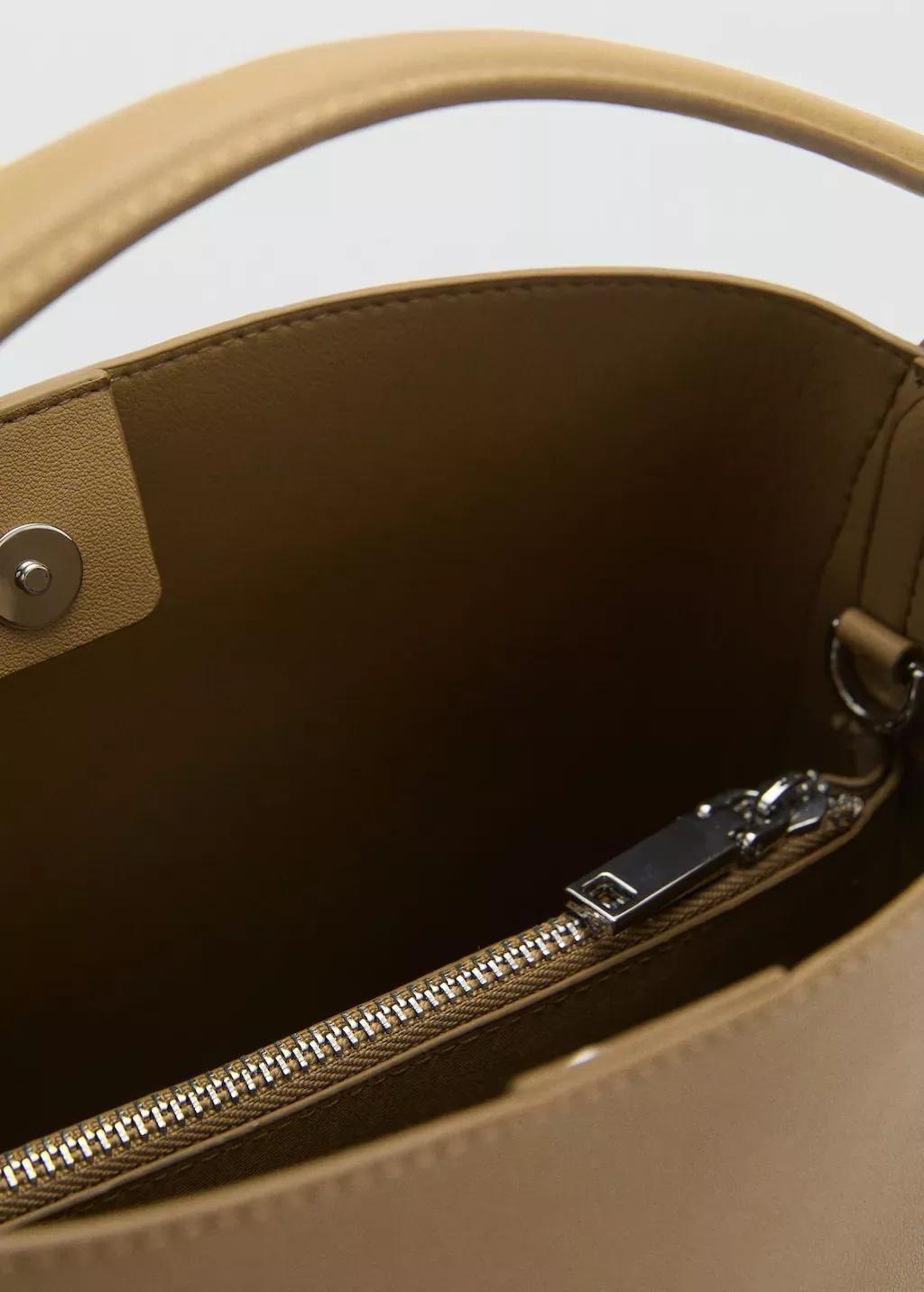 Khaki Mini Shopper Bag With Buckle, 0201_37, large image number 1