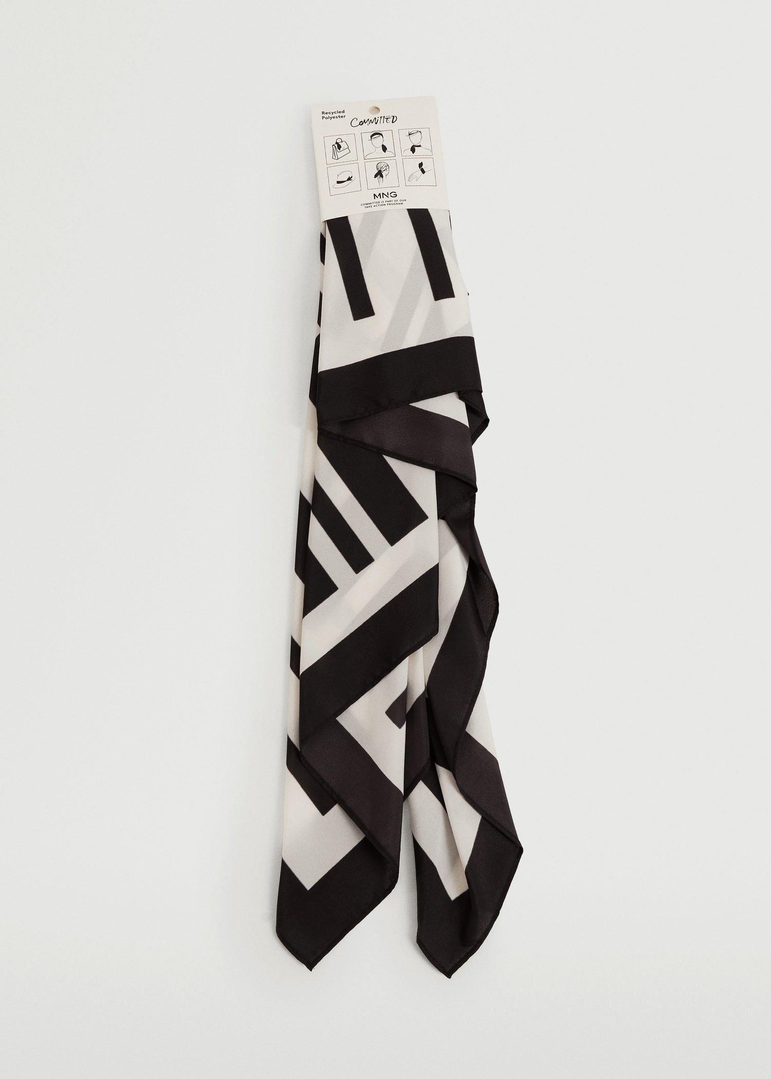 Black Geometric Printed Foulard, Women, , large image number 2